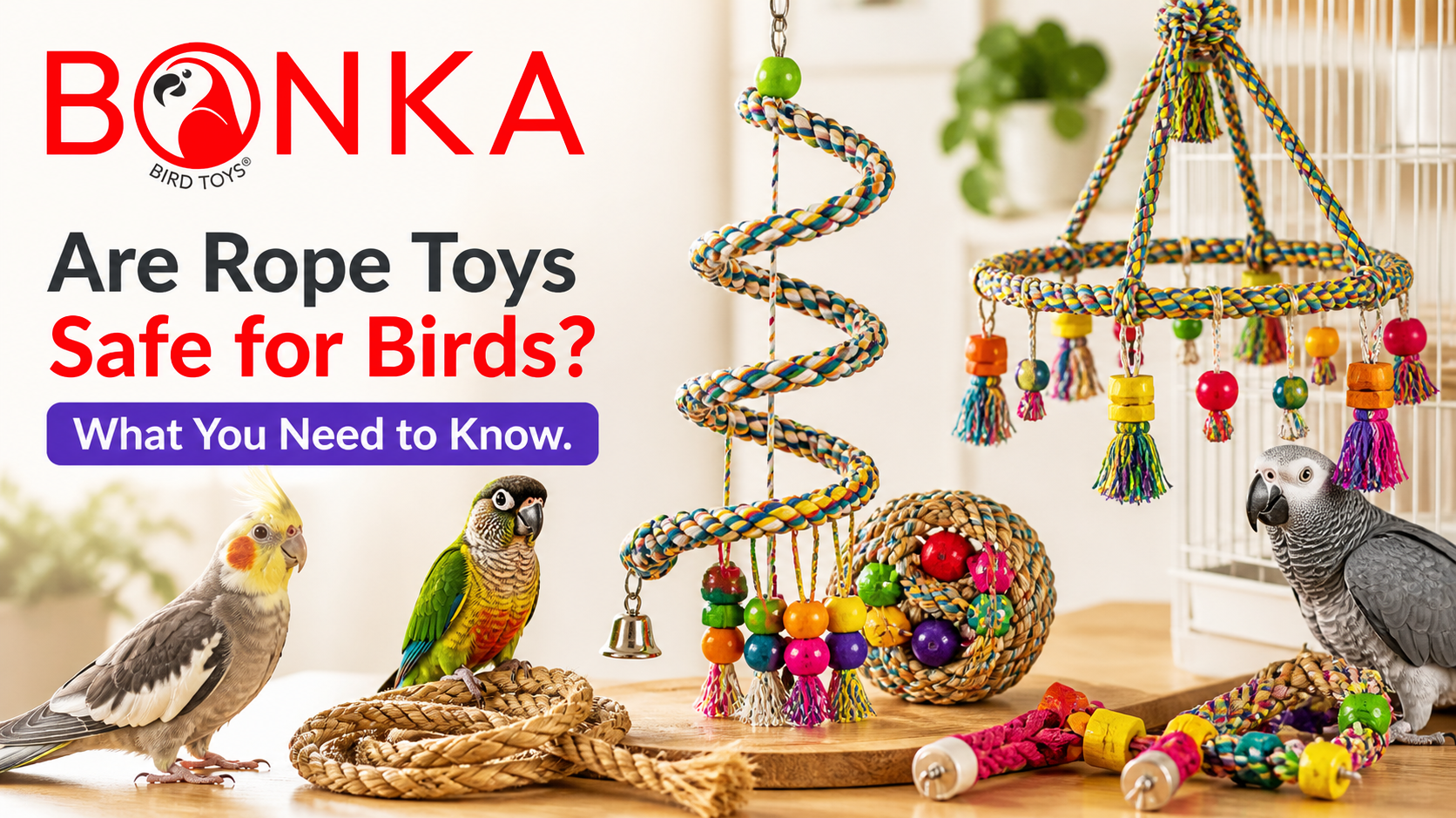 Are Rope Toys Safe for Birds? What You Need to Know with colorful toys and birds.