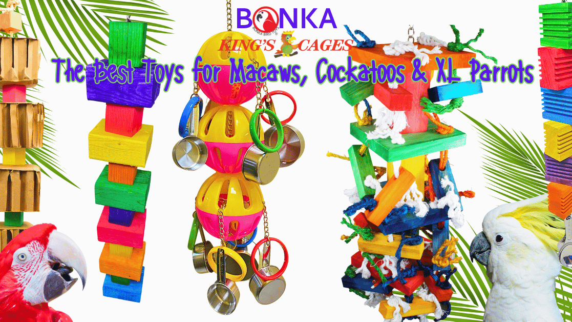 Huge bird toys for macaws cockatoos available in bright colors and various shapes for fun and engagement.