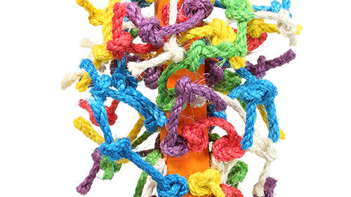 Colorful 3660 Sisalizer bird toy made of knots and ropes, perfect for engaging pet birds.