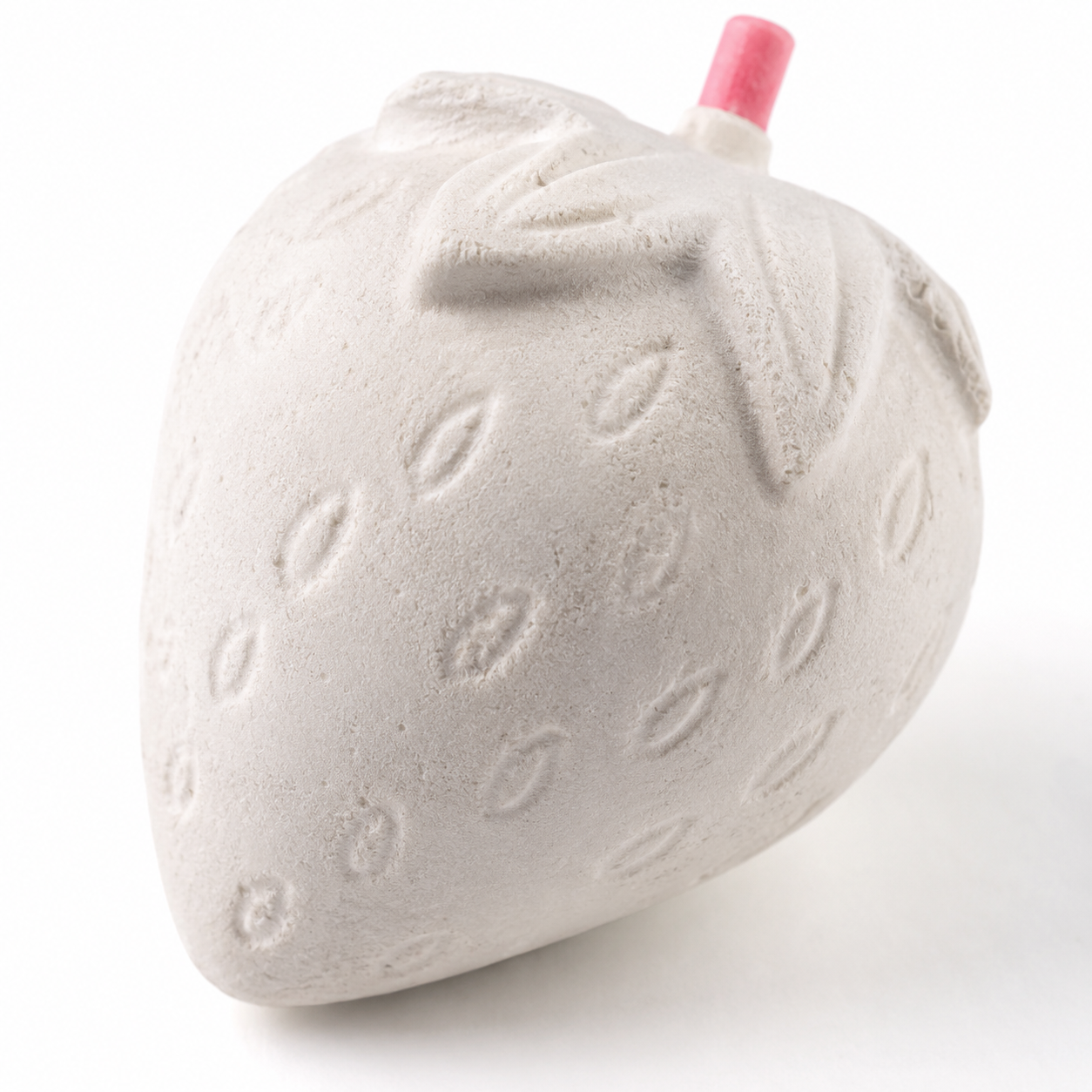 Strawberry-shaped bird toy made of natural material with pink stem for parrot enrichment