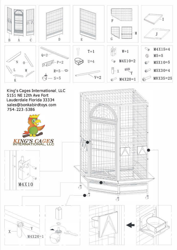 Kings Cages GC 14022 CORNER BIRD CAGE 54X42X72 - Bonka Bird Toys