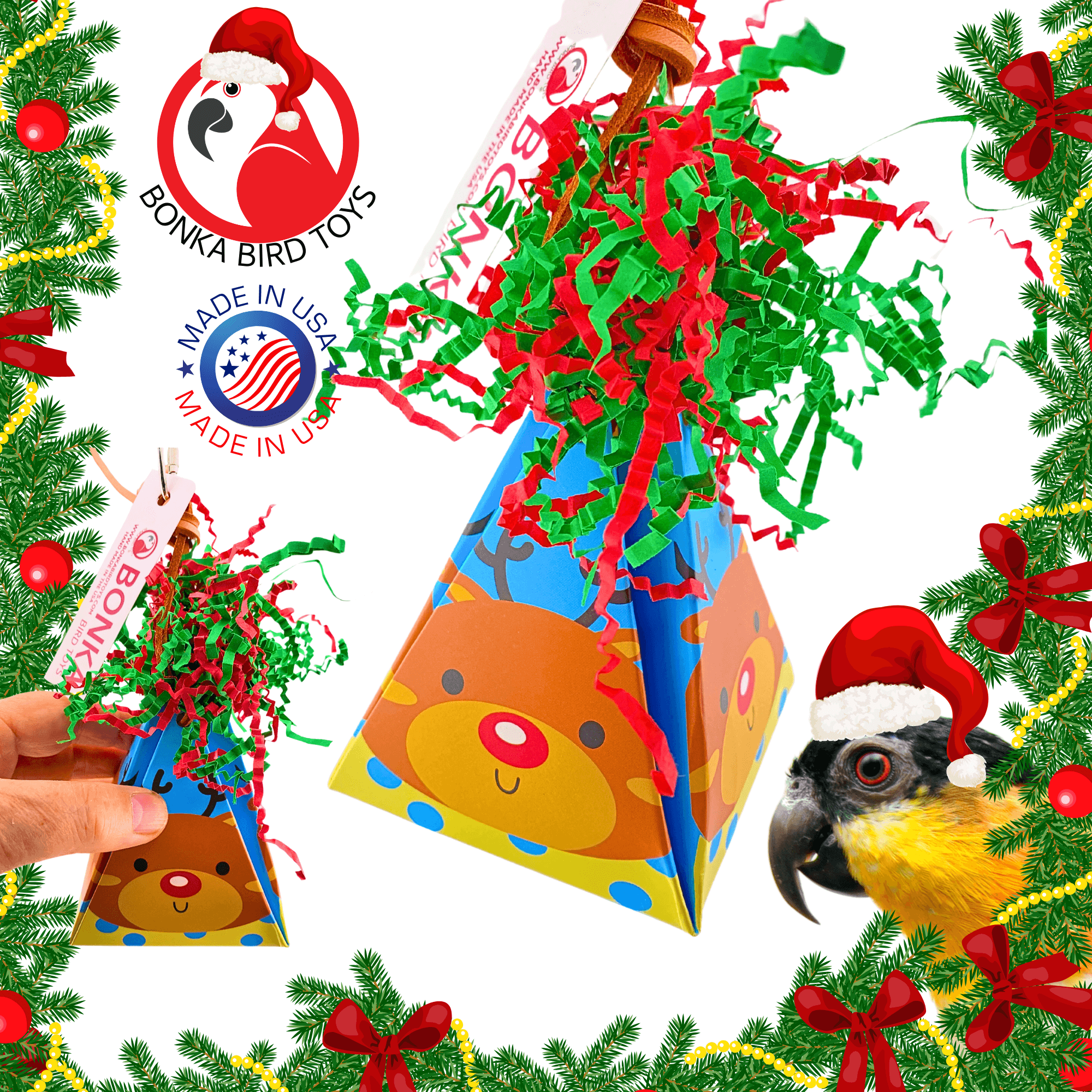2746 Rudolph Christmas Crinkle Cone - Bonka Bird Toys