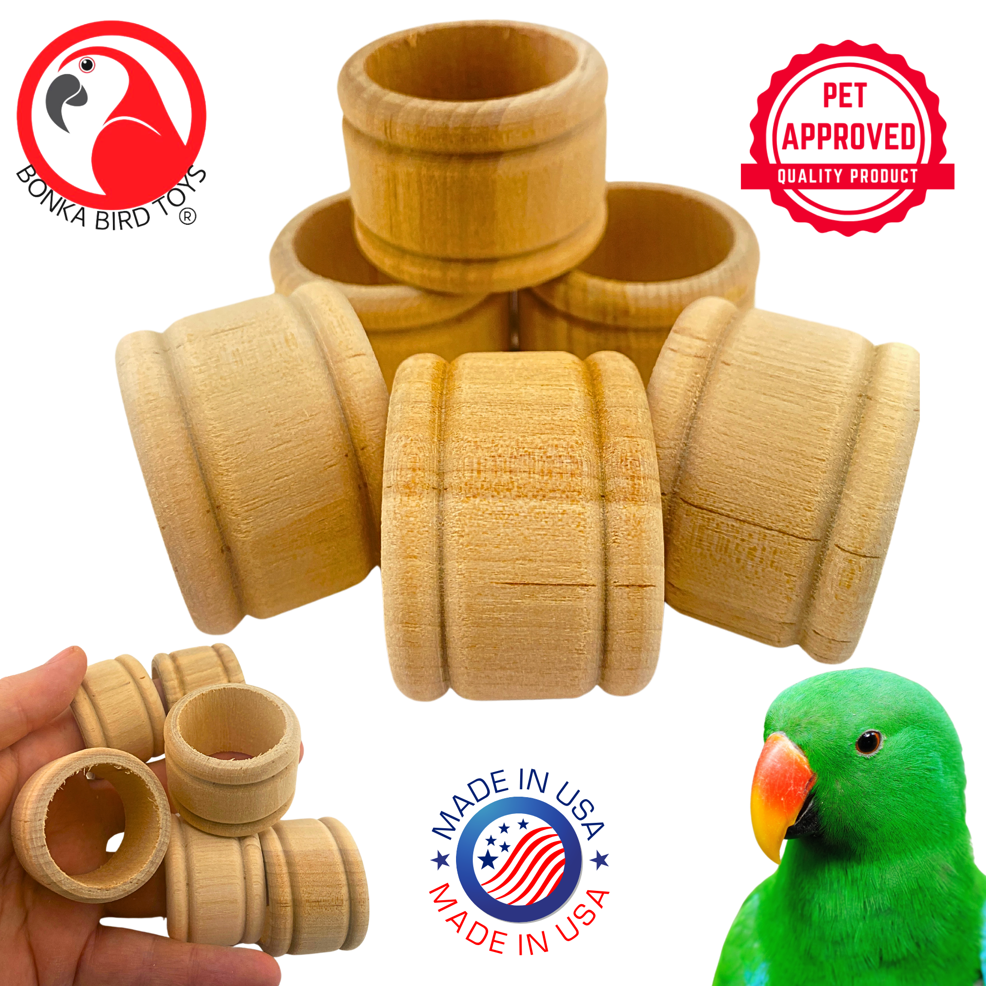 3194 Pk6 Wooden Napkin Rings - Bonka Bird Toys