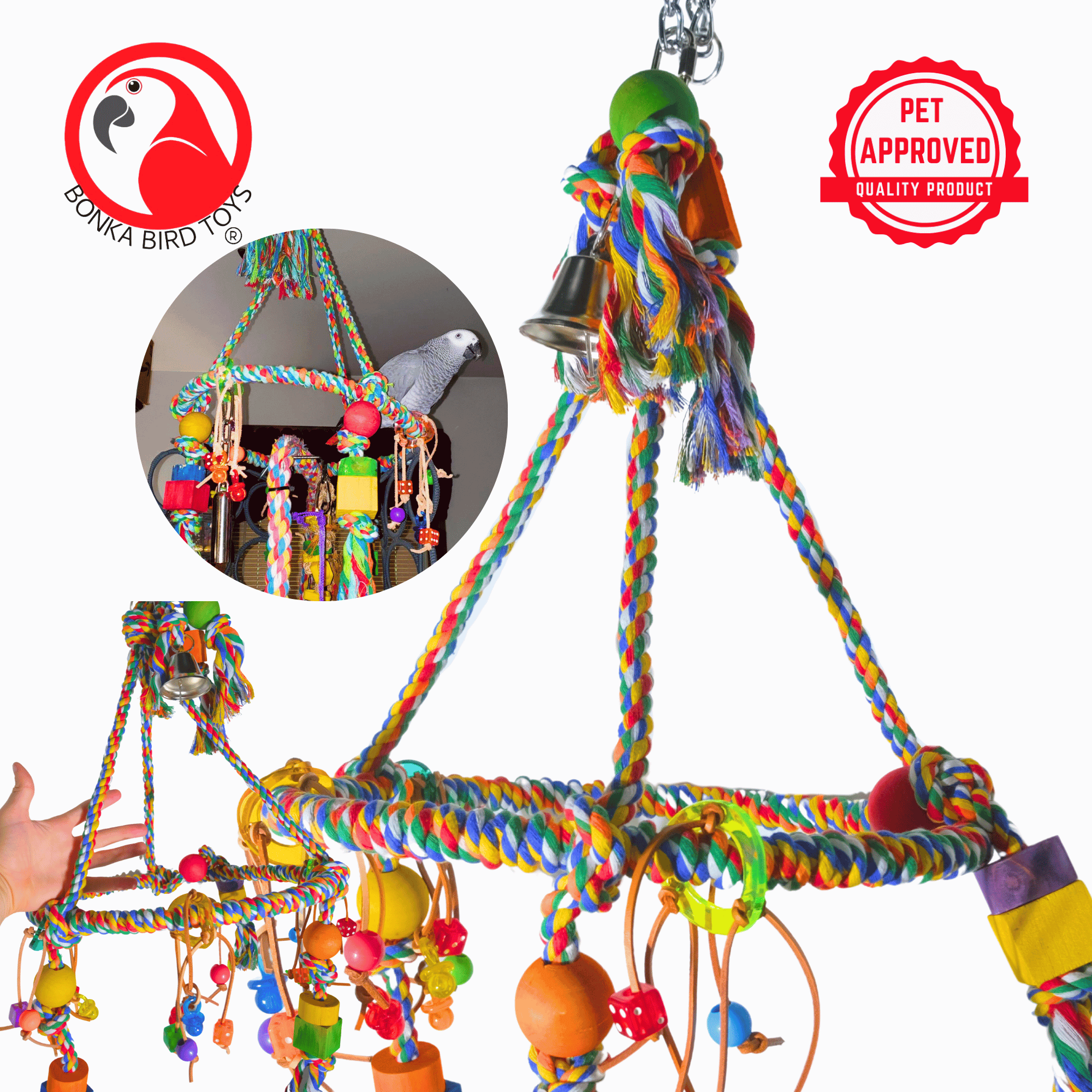 1111 Huge Pyramid Rope Swing - Bonka Bird Toys