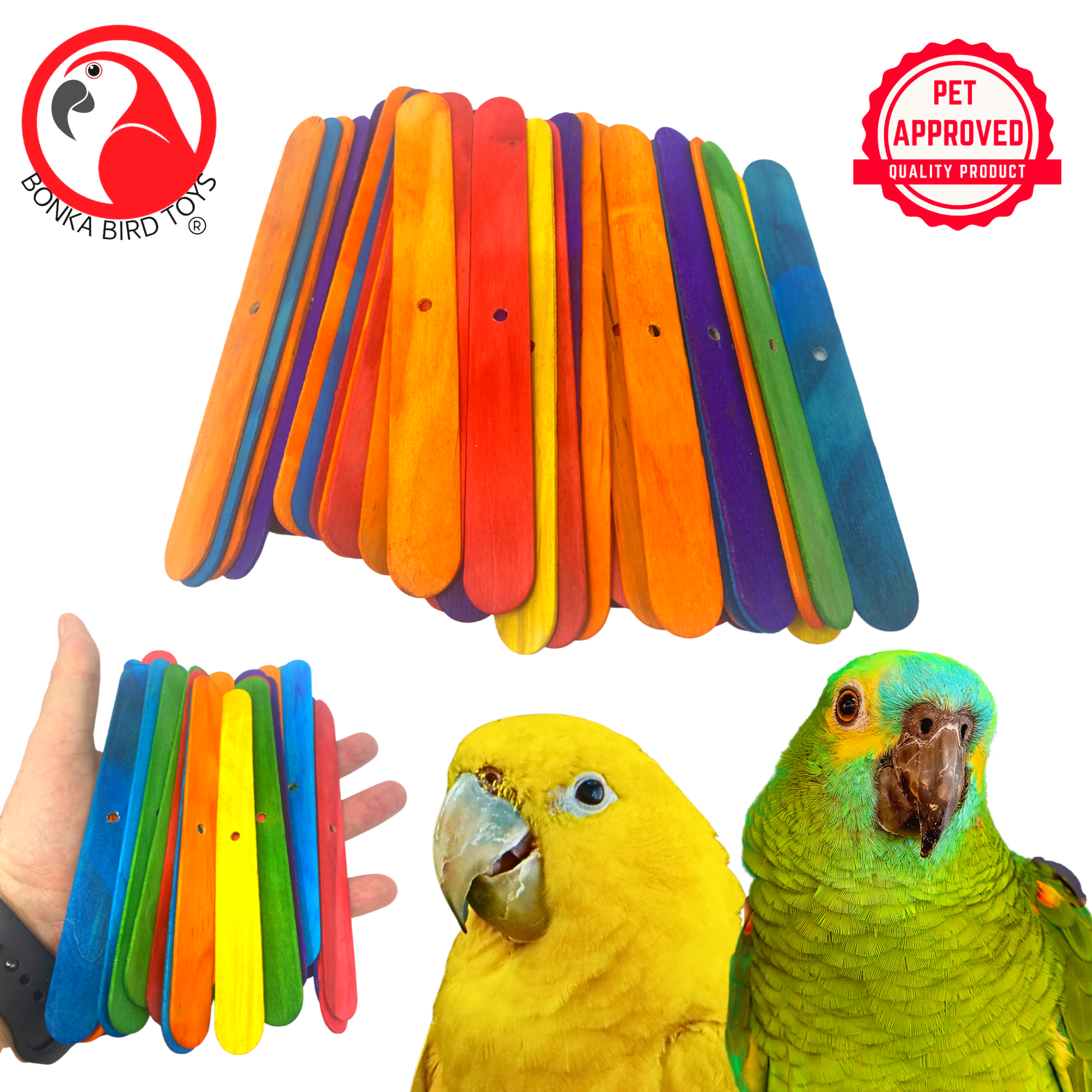 Pk100 Big Colored Wooden Chewy Sticks - Bonka Bird Toys