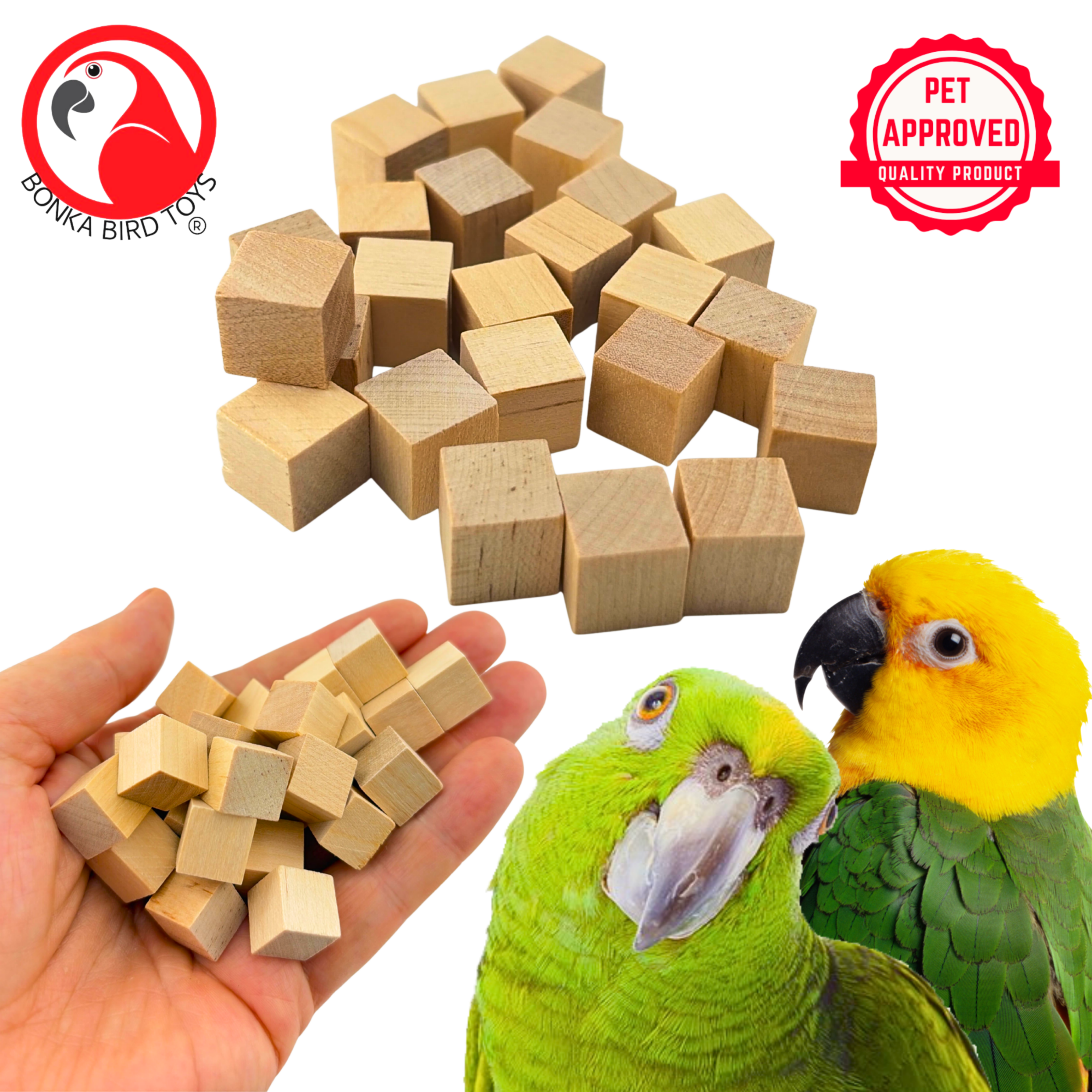 1226 Pk24 Natural Mini Wood Chewy Square Blocks - Bonka Bird Toys