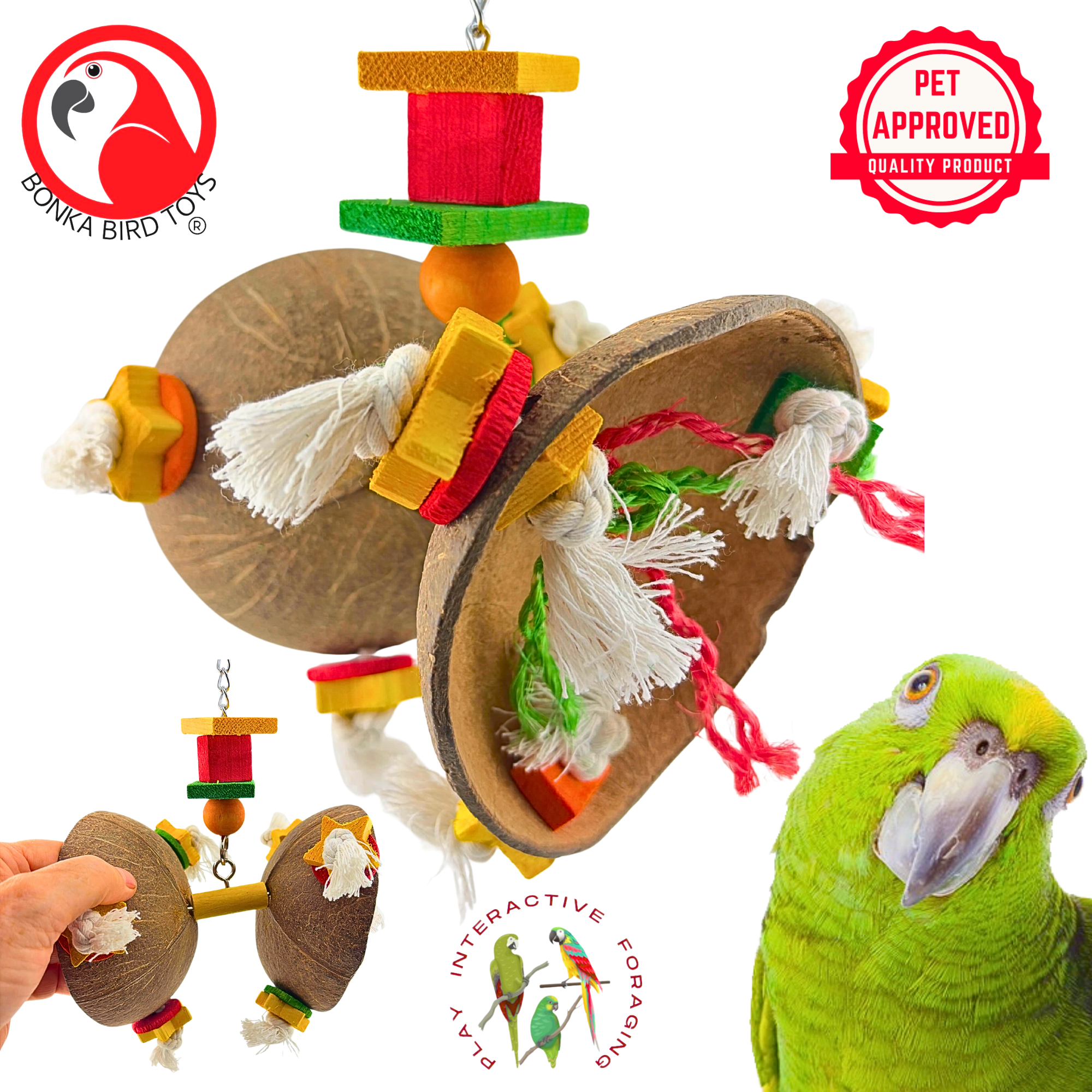 2772 Coconut Double Spinner - Bonka Bird Toys