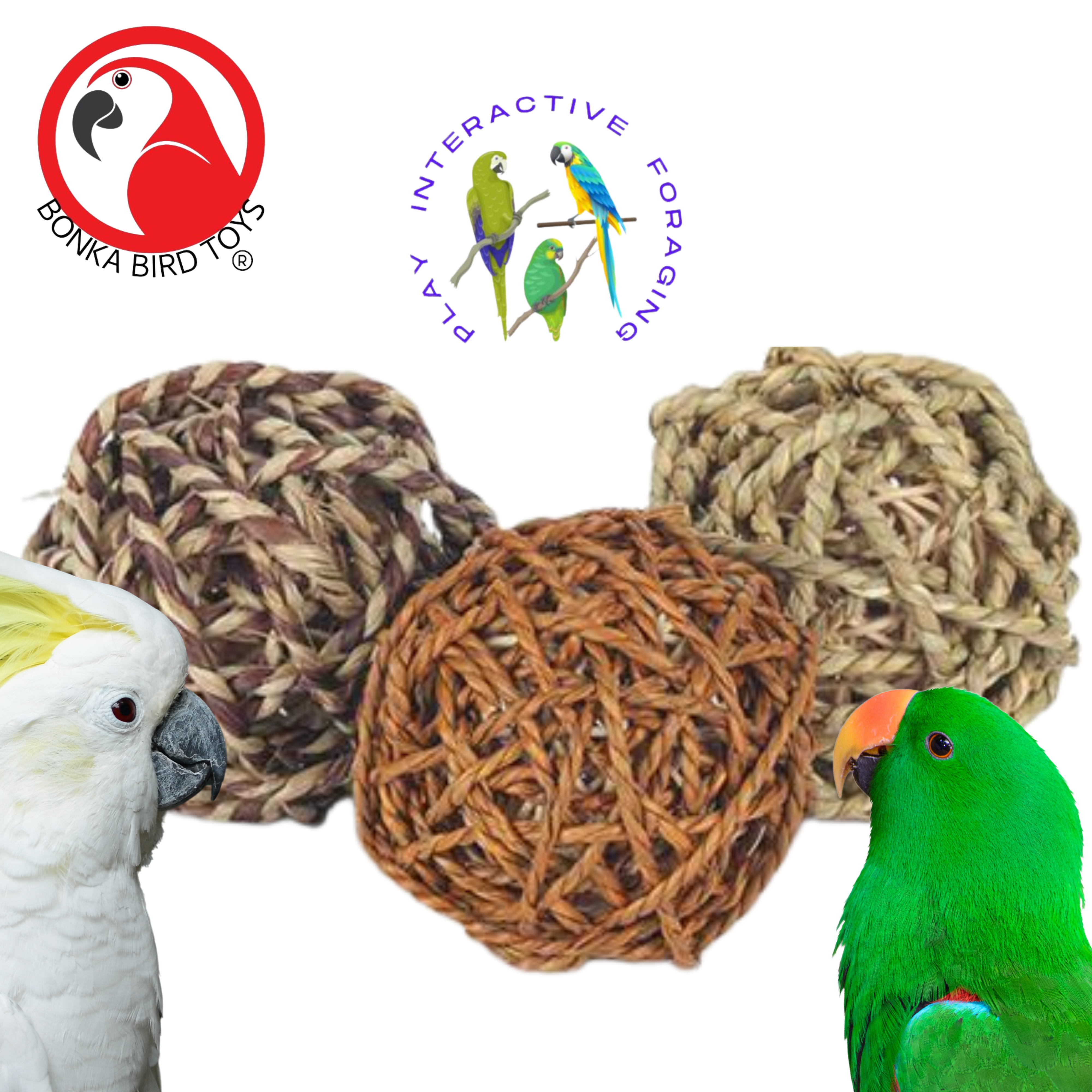 2252 Pk3 Multi Seagrass 3 1/2 Inch Balls - Bonka Bird Toys