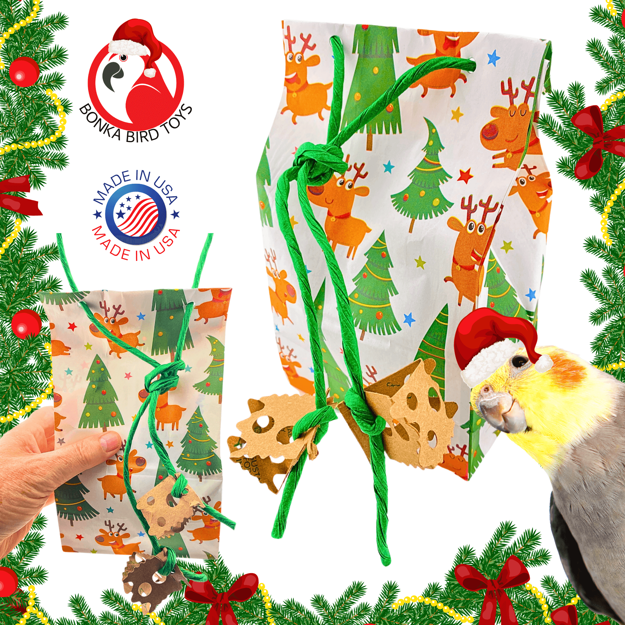 2750 Christmas Rudolph Treat Bag - Bonka Bird Toys