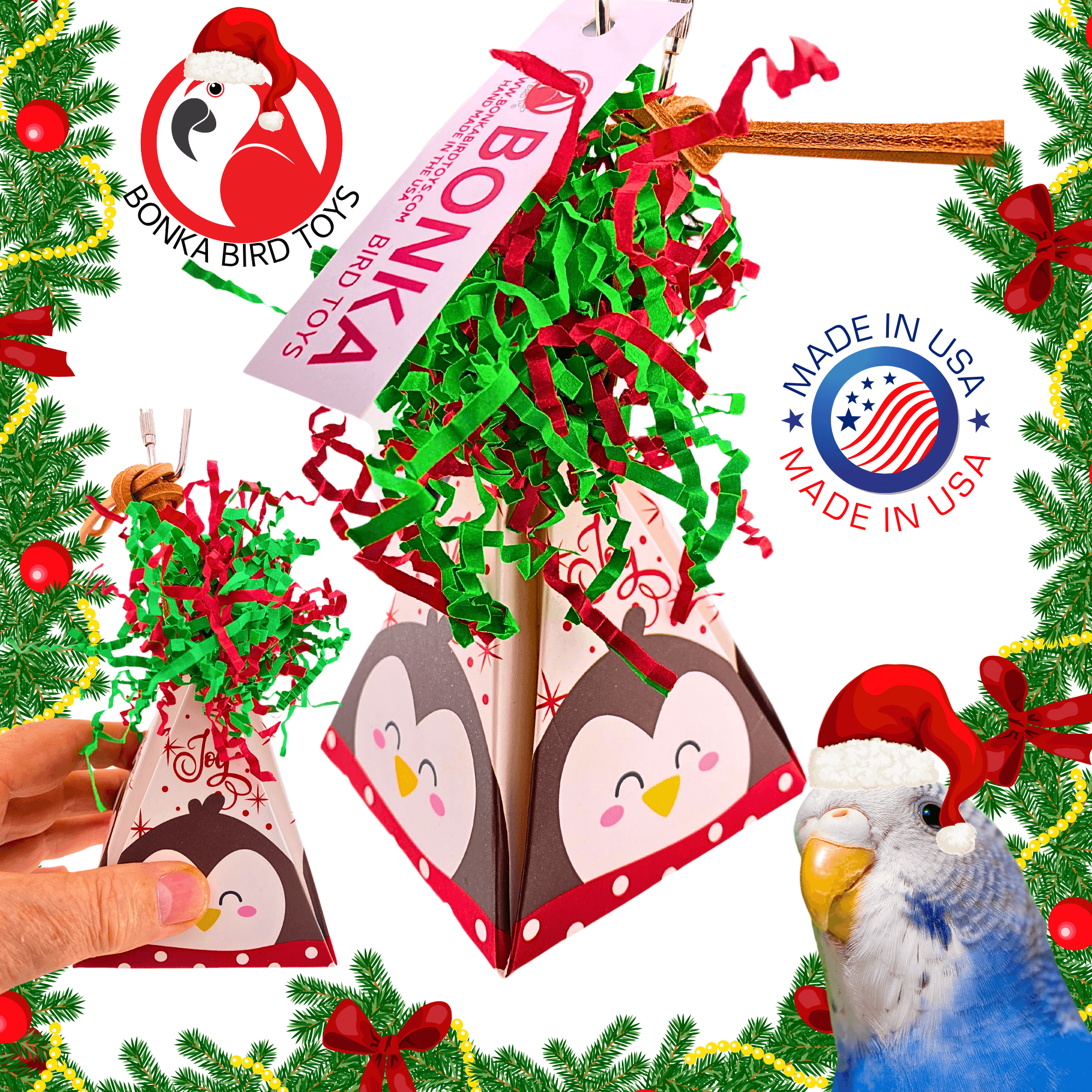 2745 Penguin Christmas Crinkle Cone - Bonka Bird Toys