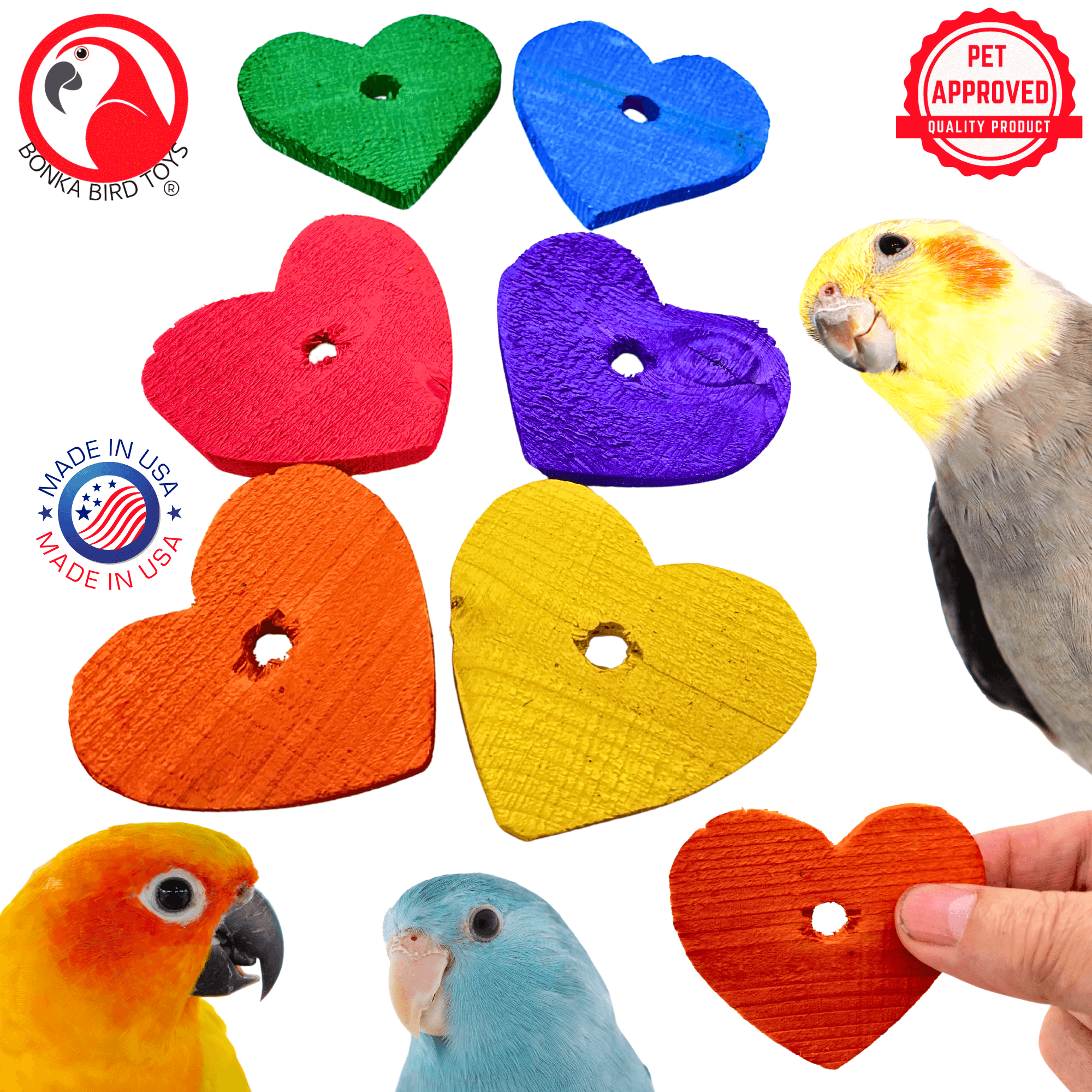 1165 Pk6 Colored 2.5" Wood Hearts - Bonka Bird Toys