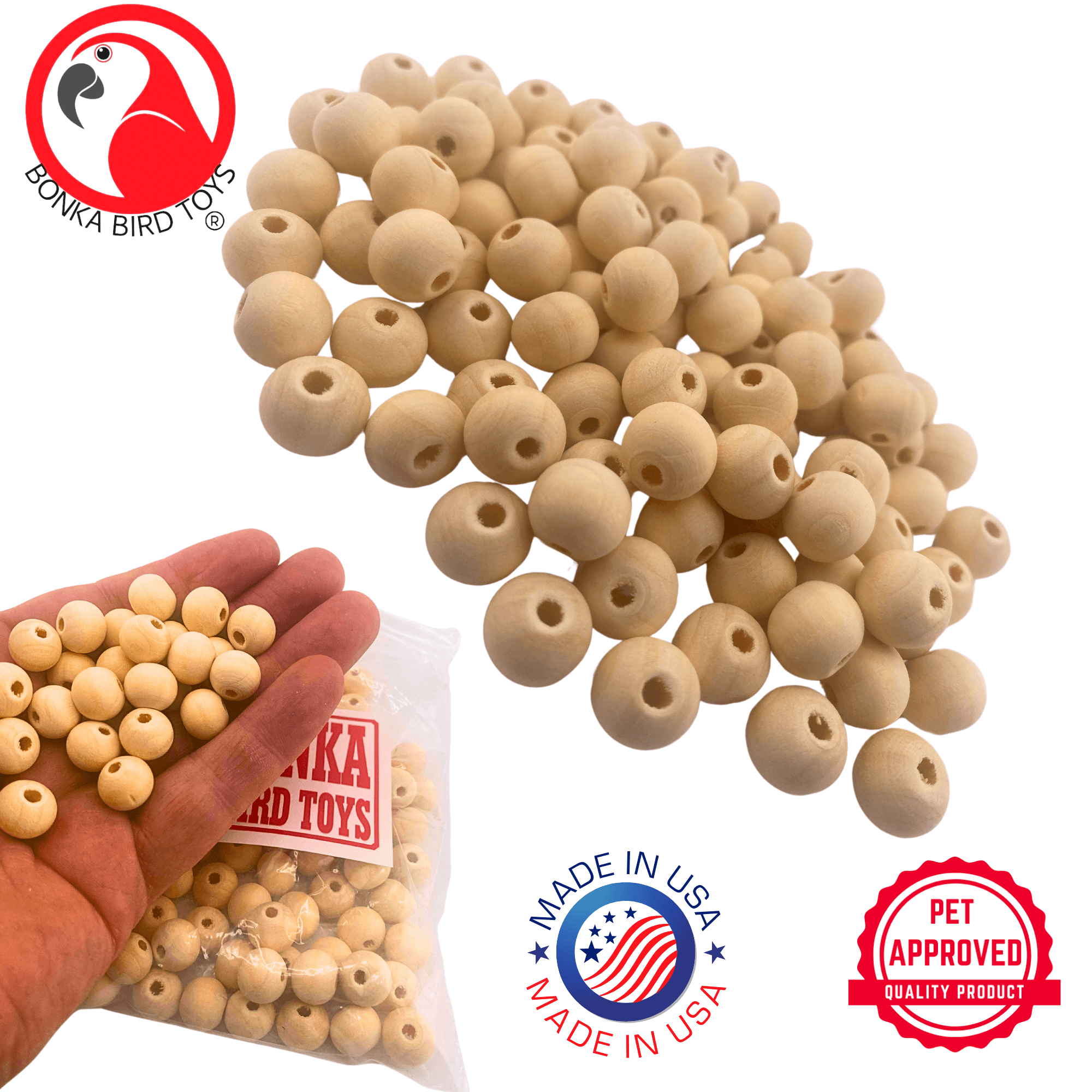 1249 Pk100 Wooden Pre-Drilled Beads - Bonka Bird Toys