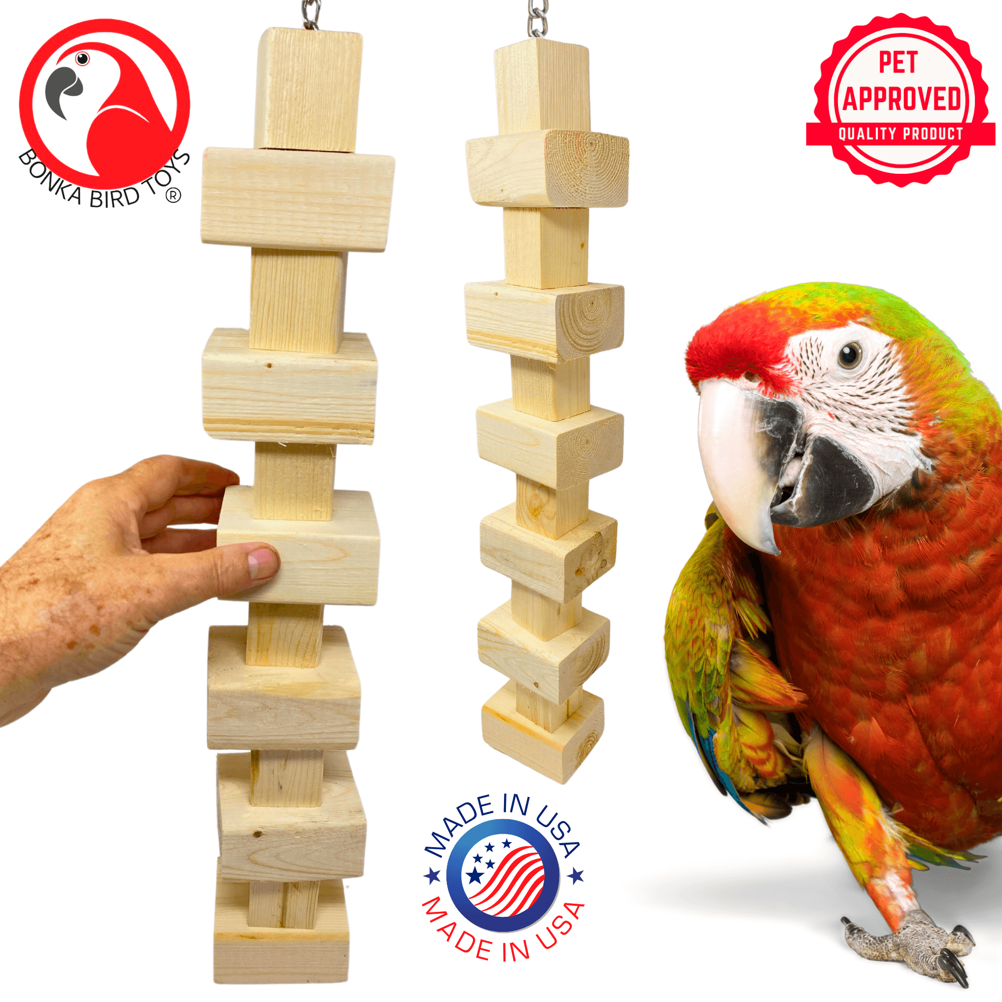 1179 Long Big Bites Natural Wood Tower - Bonka Bird Toys
