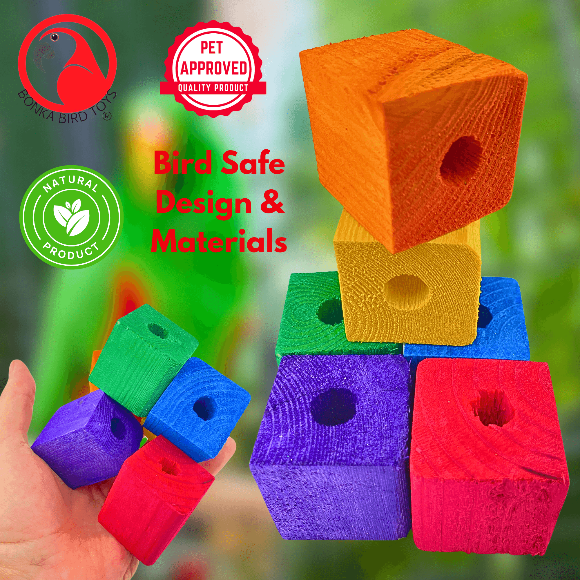 1154 Pk6 1.50" Drilled Cube Block - Bonka Bird Toys