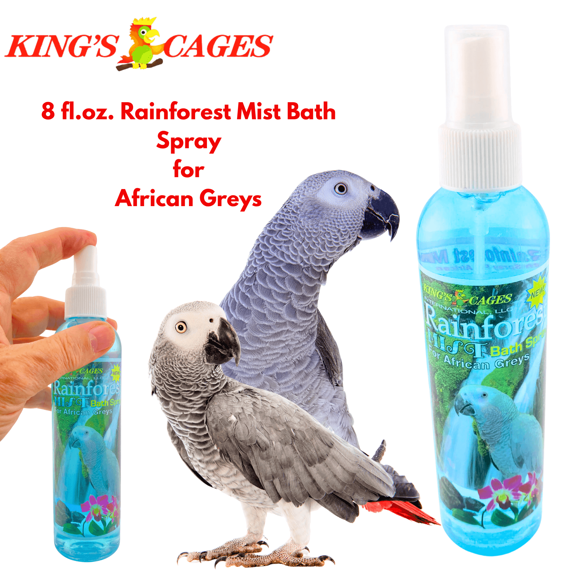 Kings Cages Blue Rainforest Mist Bath Spray for African Greys 8 oz - Bonka Bird Toys