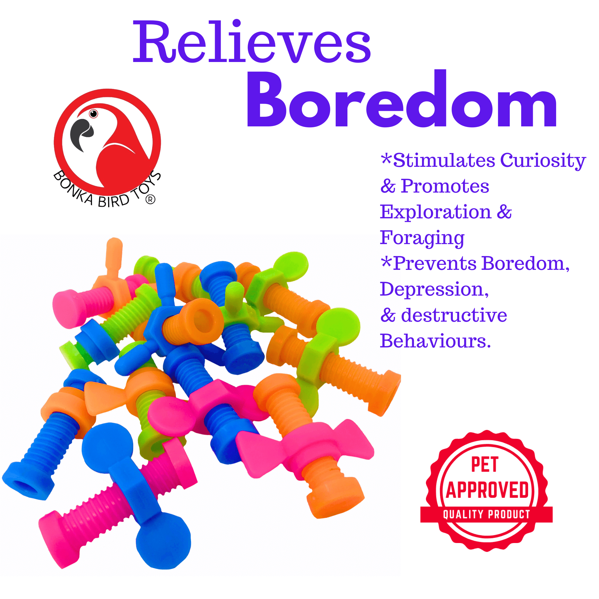 2026 Pk12 Plastic Nut & Wing Bolt - Bonka Bird Toys