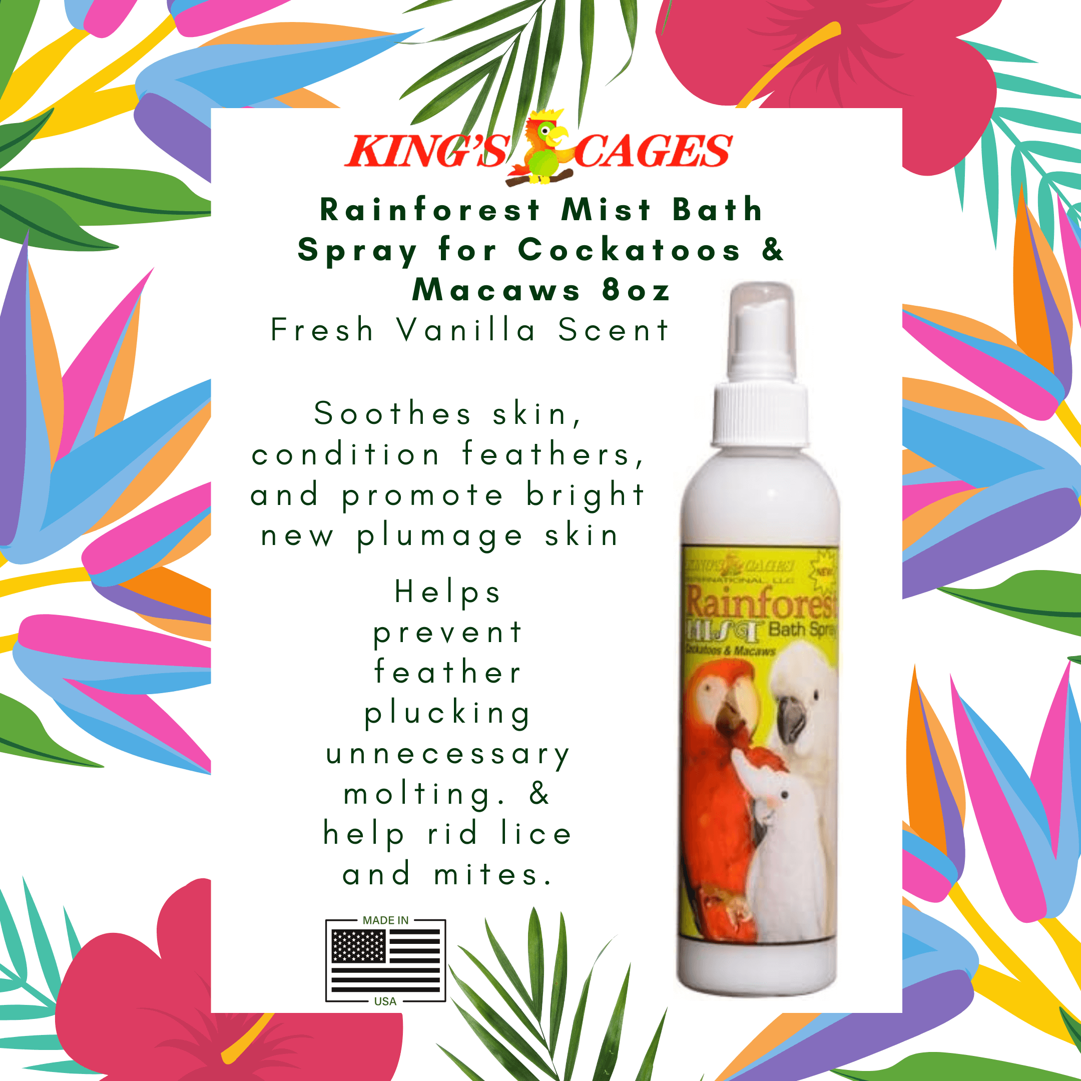 White Rainforest Mist Cockatoos and Macaw 8oz