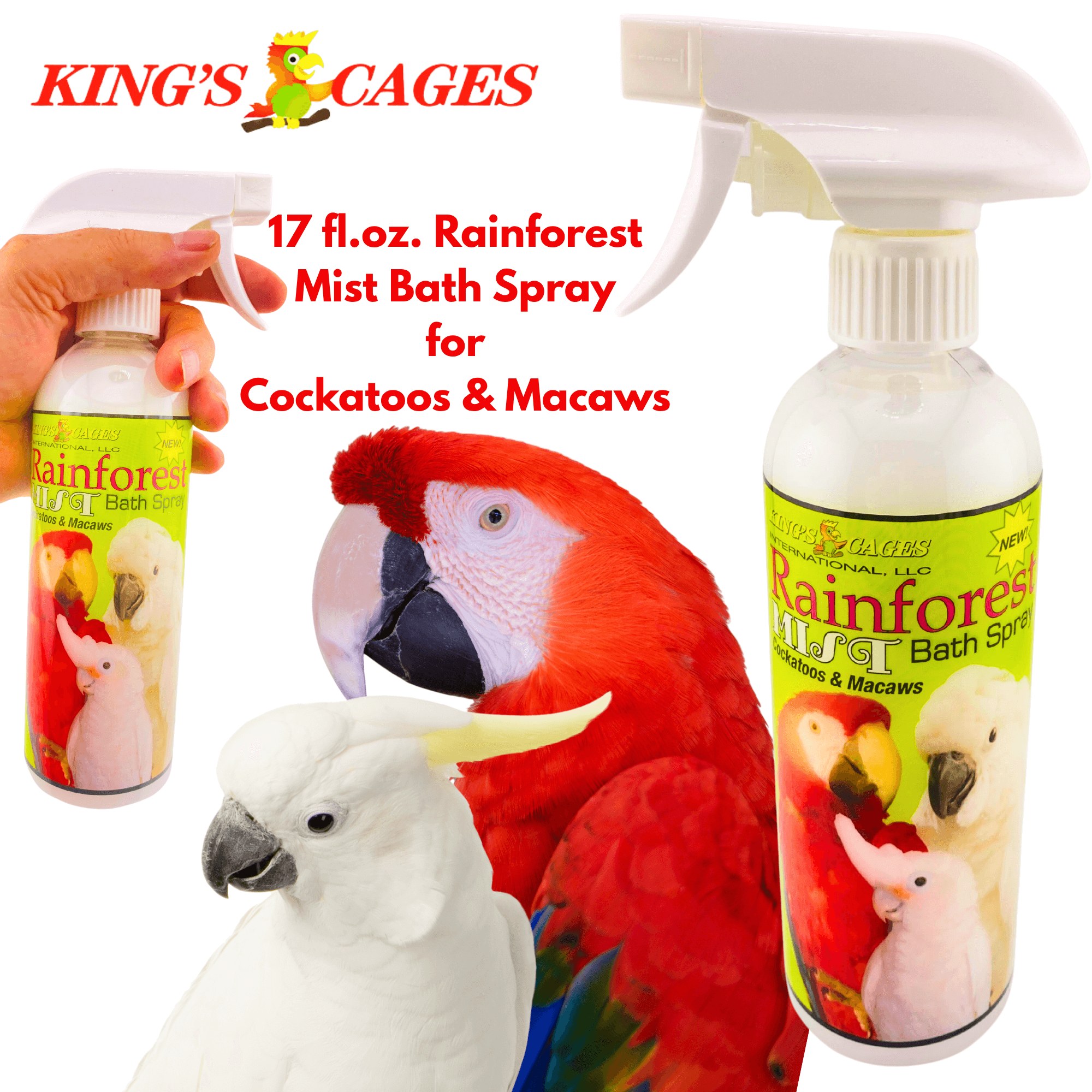 Rainforest Mist White 17oz Bath Spray Cockatoos and Macaws - Bonka Bird Toys