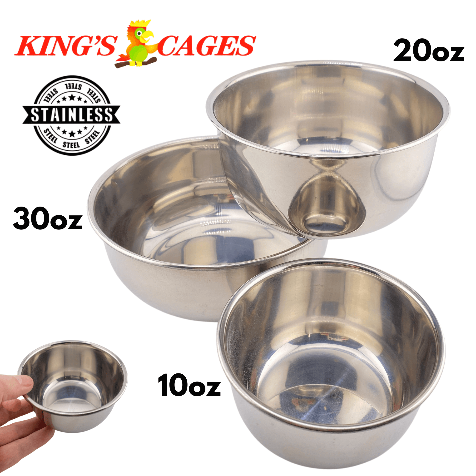 Kings Cages Round Stainless Steel Bowls - Bonka Bird Toys