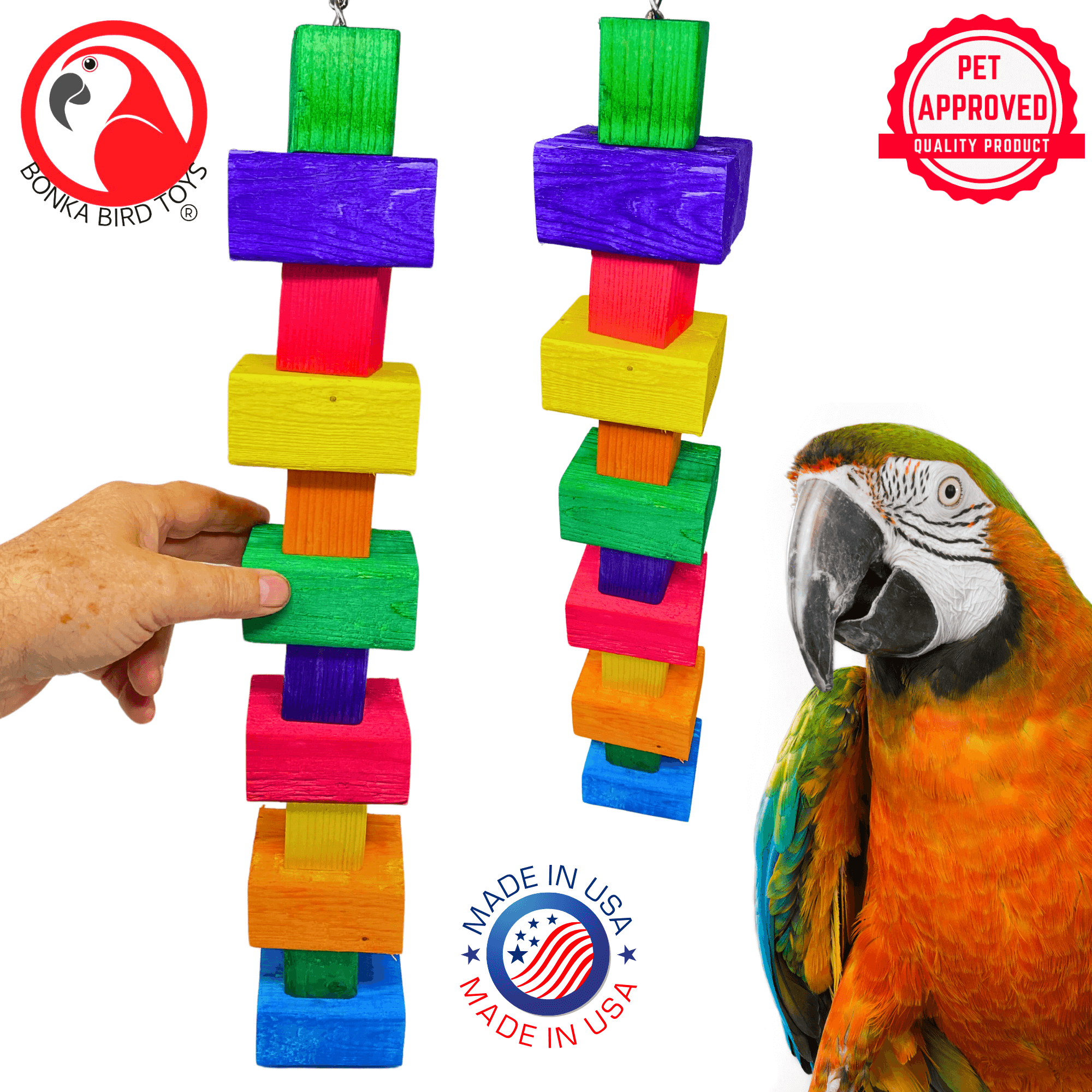1182 Long Big Bites Rainbow Wood Tower - Bonka Bird Toys