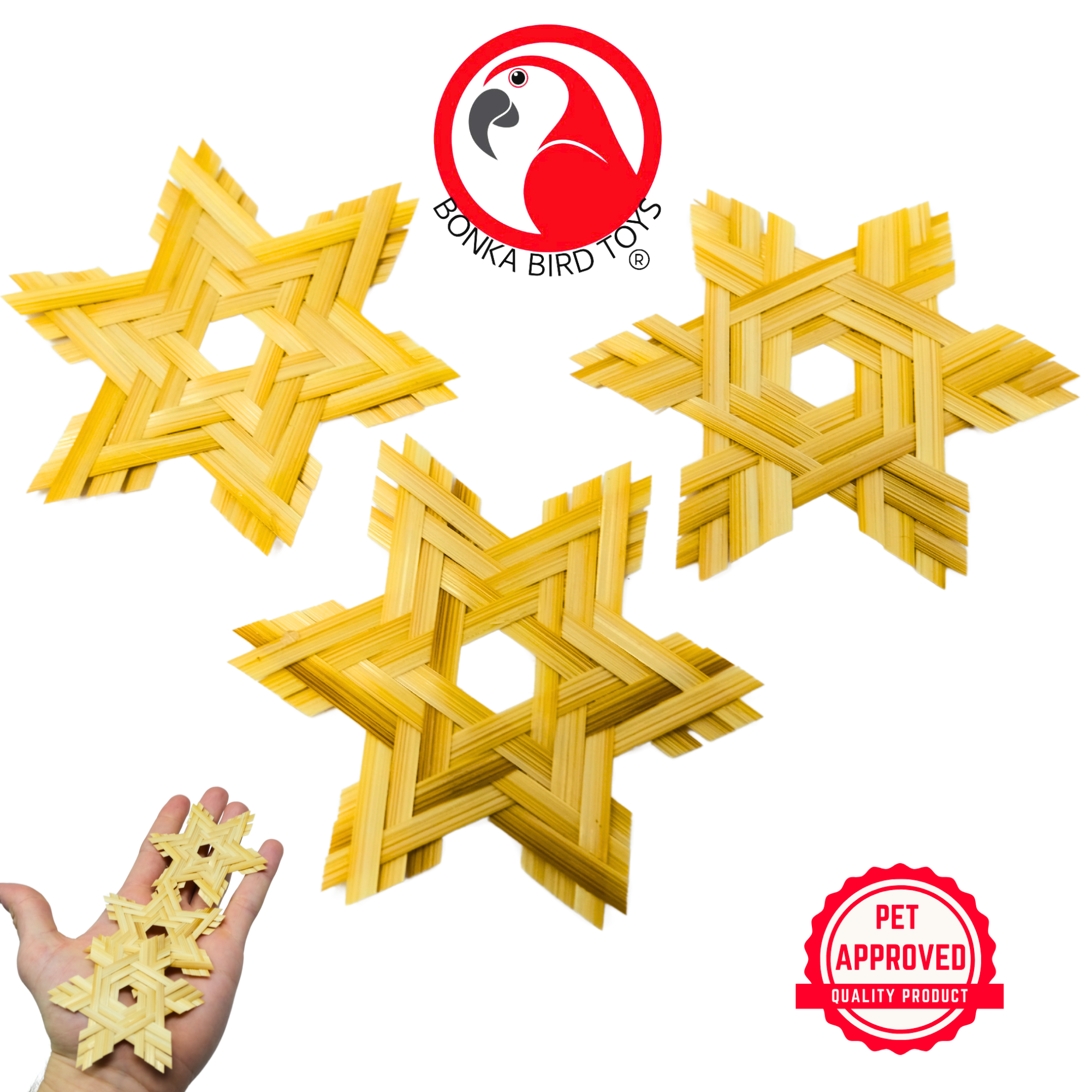 Natural and Colored PK 3 Six Point Star - Bonka Bird Toys
