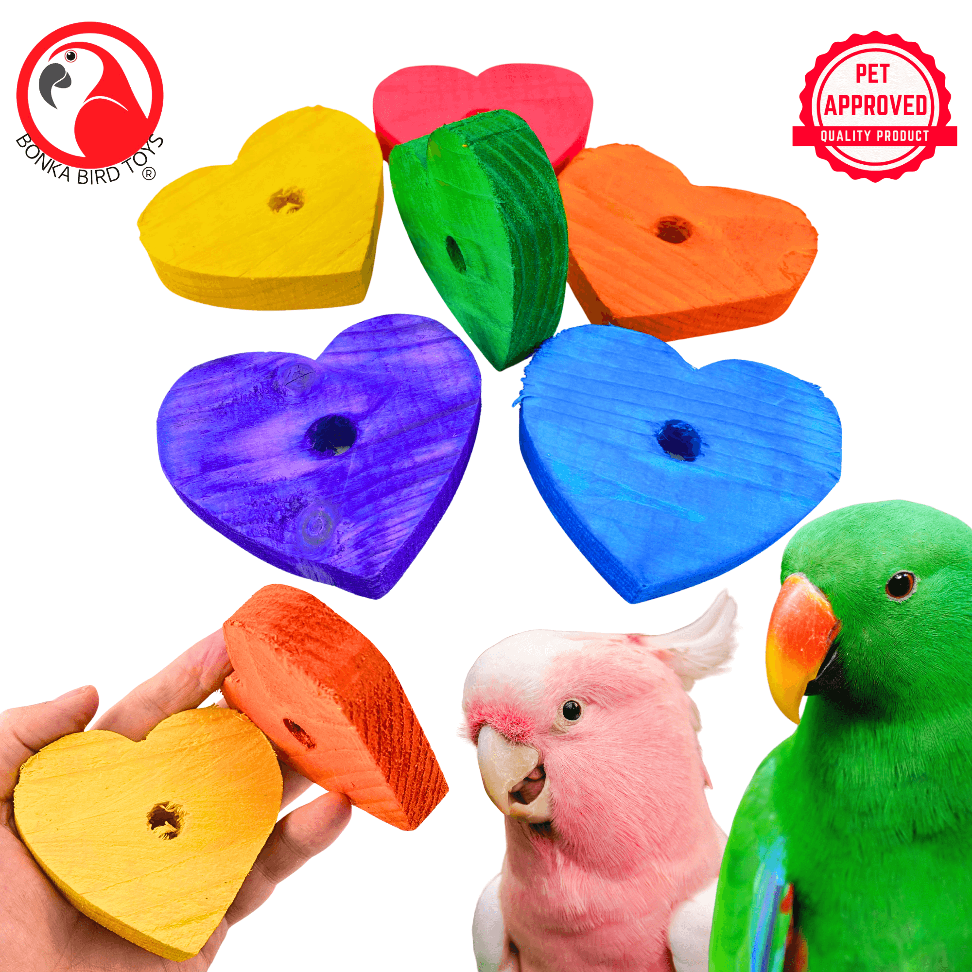 980 Pk6 Colored Huge Wood Hearts - Bonka Bird Toys