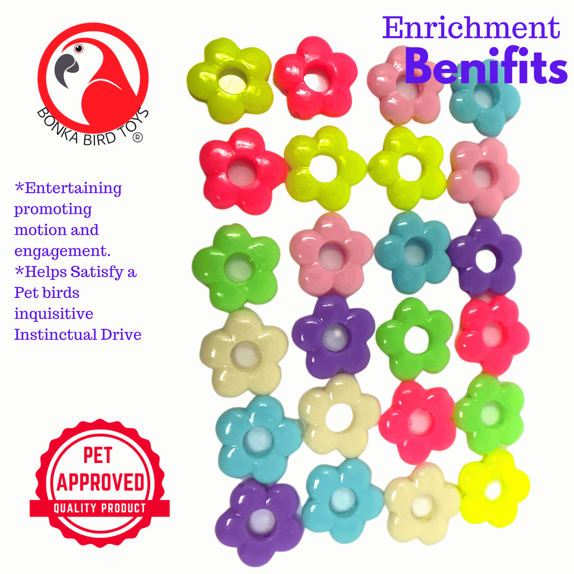 2950 Pk24 Tiny Pastel Plastic Flowers - Bonka Bird Toys