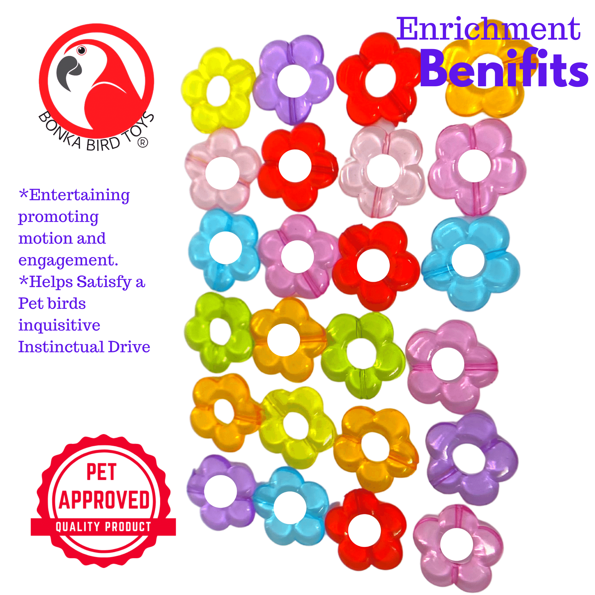 Pk24 Tiny Plastic Flower Beads - Bonka Bird Toys