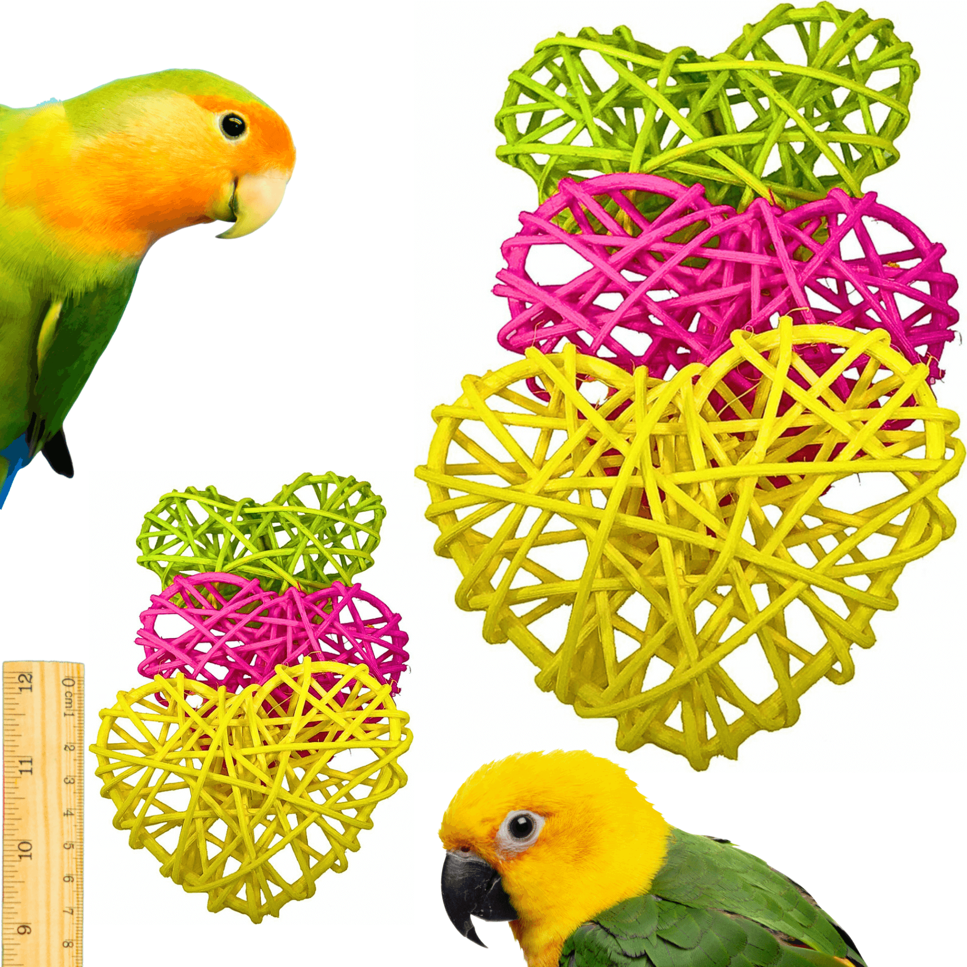 PK3 Colored or Natural Puff Vine Hearts - Bonka Bird Toys
