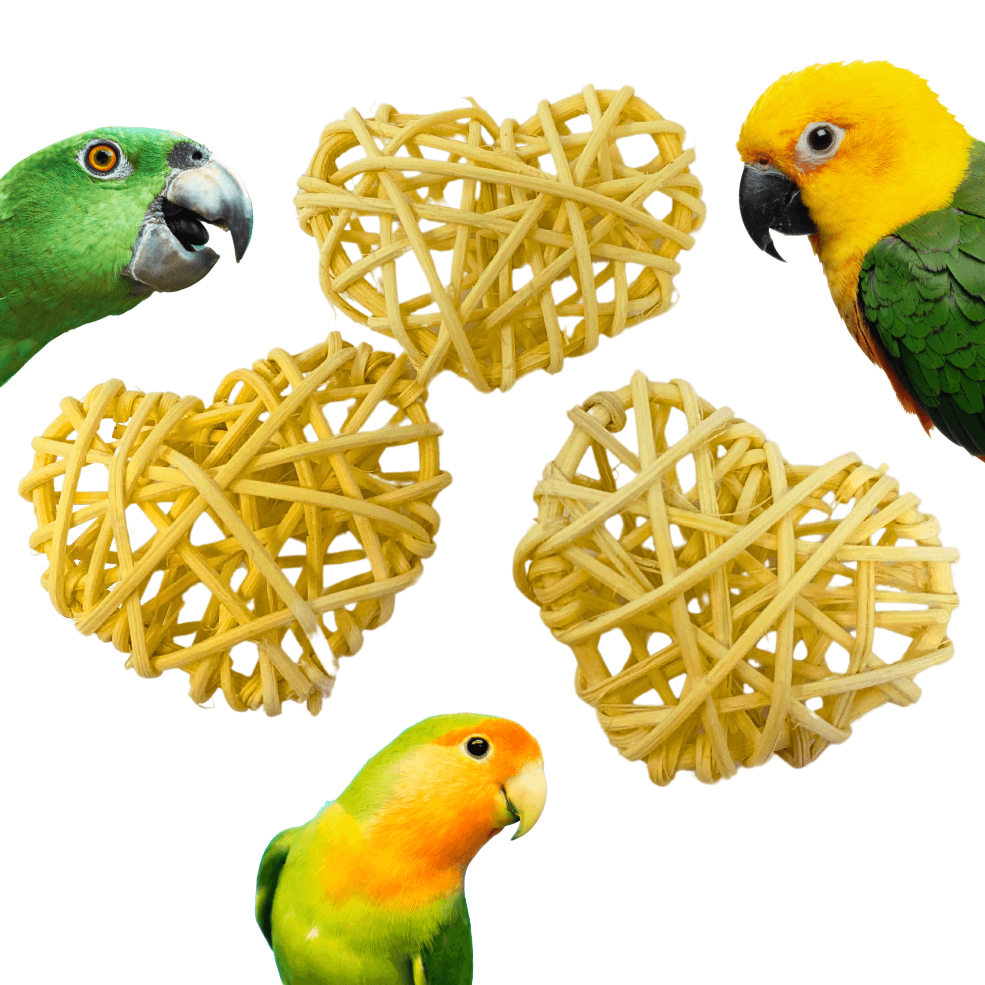 PK3 Colored or Natural Puff Vine Hearts - Bonka Bird Toys