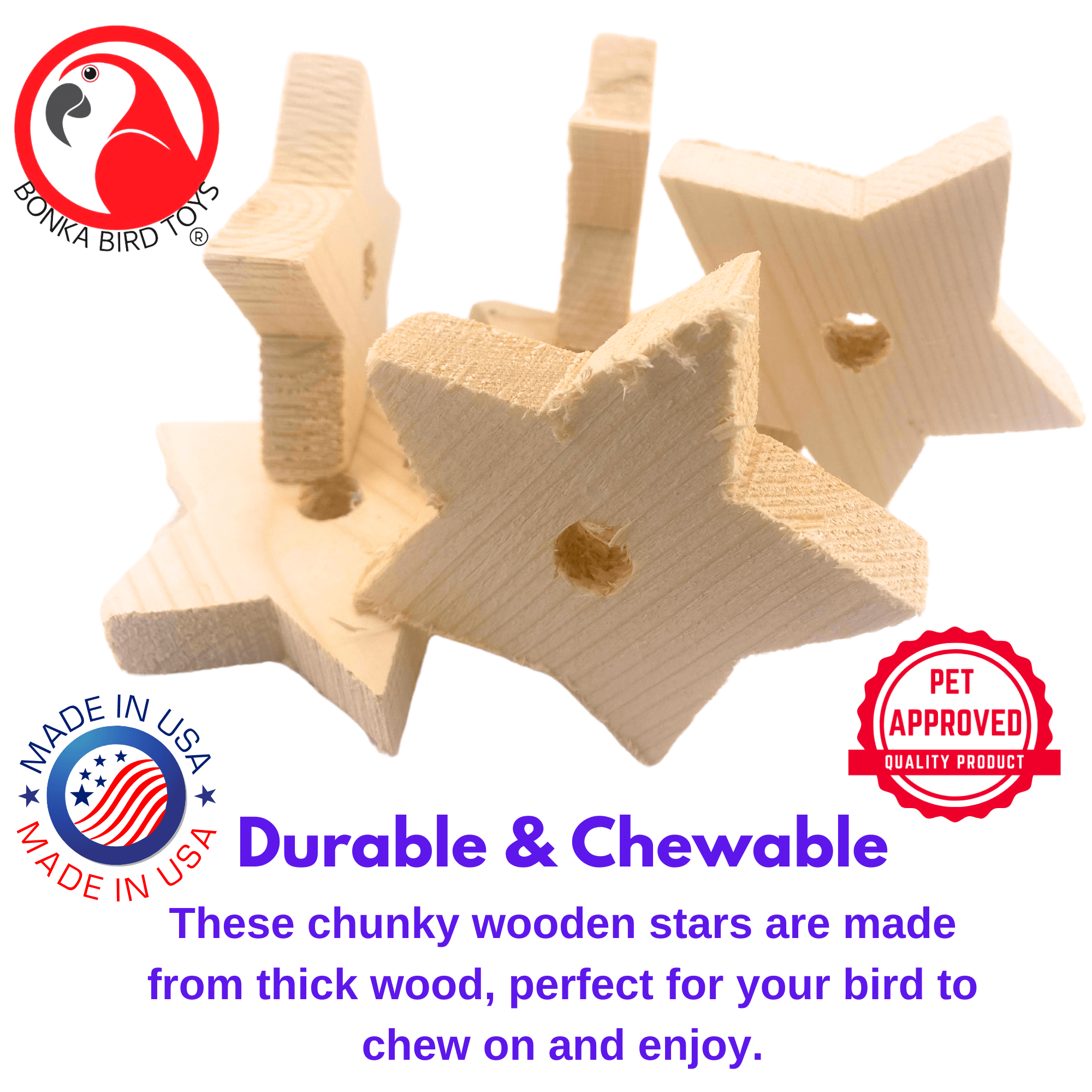 2682 Pk6 Jumbo Natural Wood Stars - Bonka Bird Toys