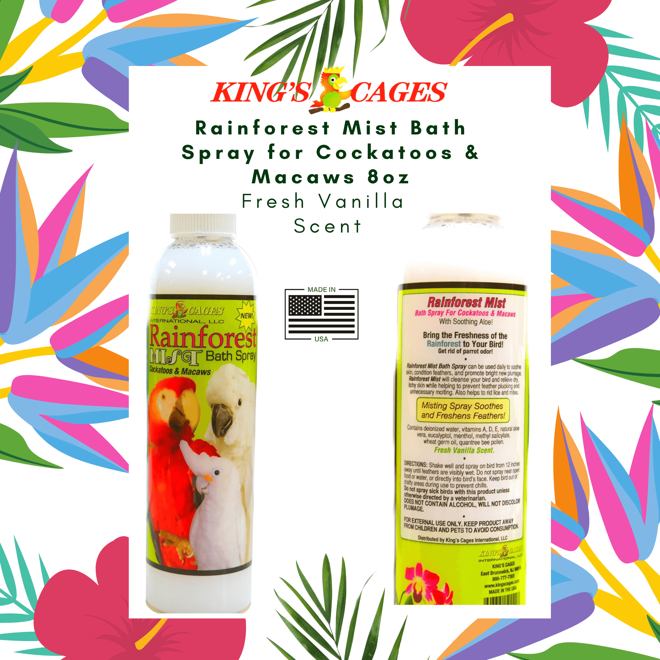 White Rainforest Mist Cockatoos and Macaw 8oz - Bonka Bird Toys