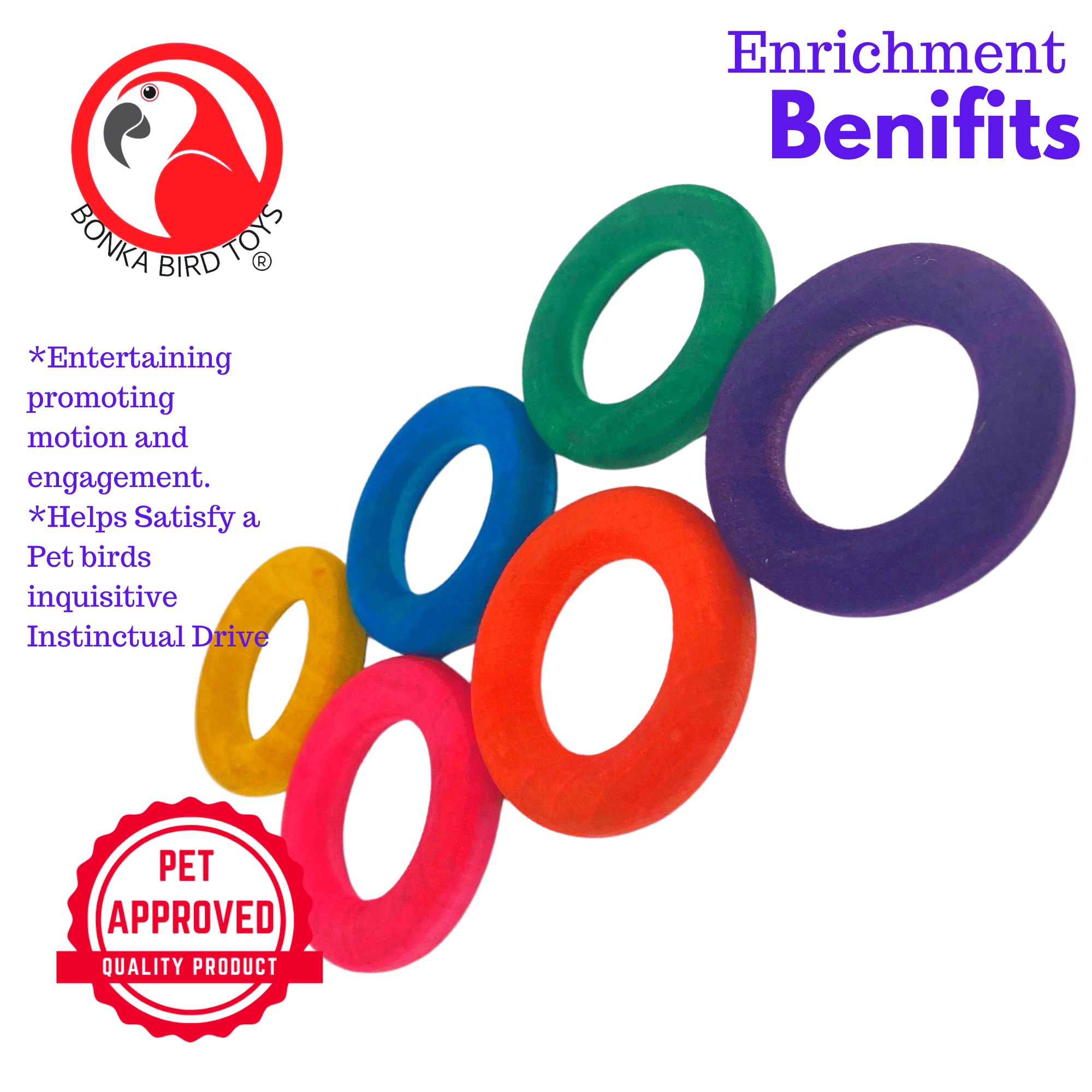 2934 PK6 1-3/4" Wood Ring Toss - Bonka Bird Toys