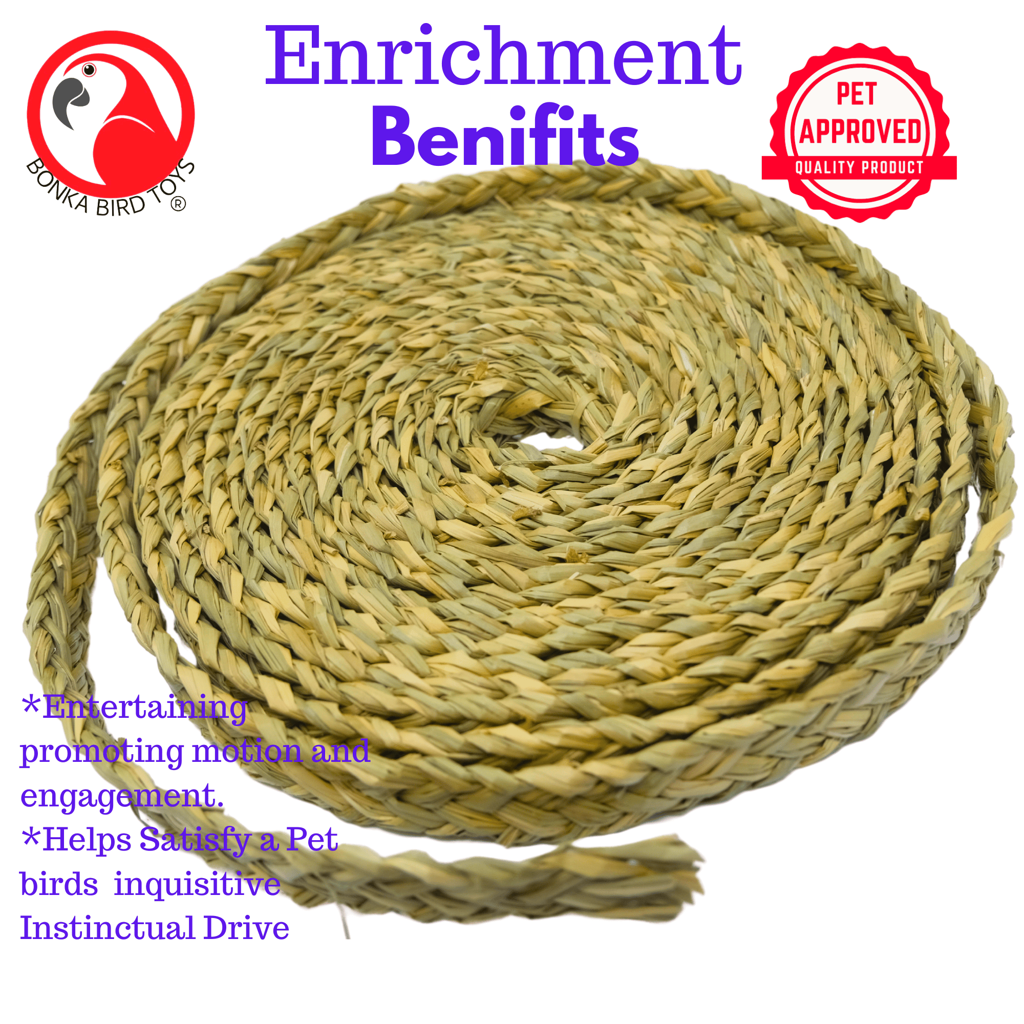 1254 7/8" Seagrass Braided Rope 20 Ft - Bonka Bird Toys