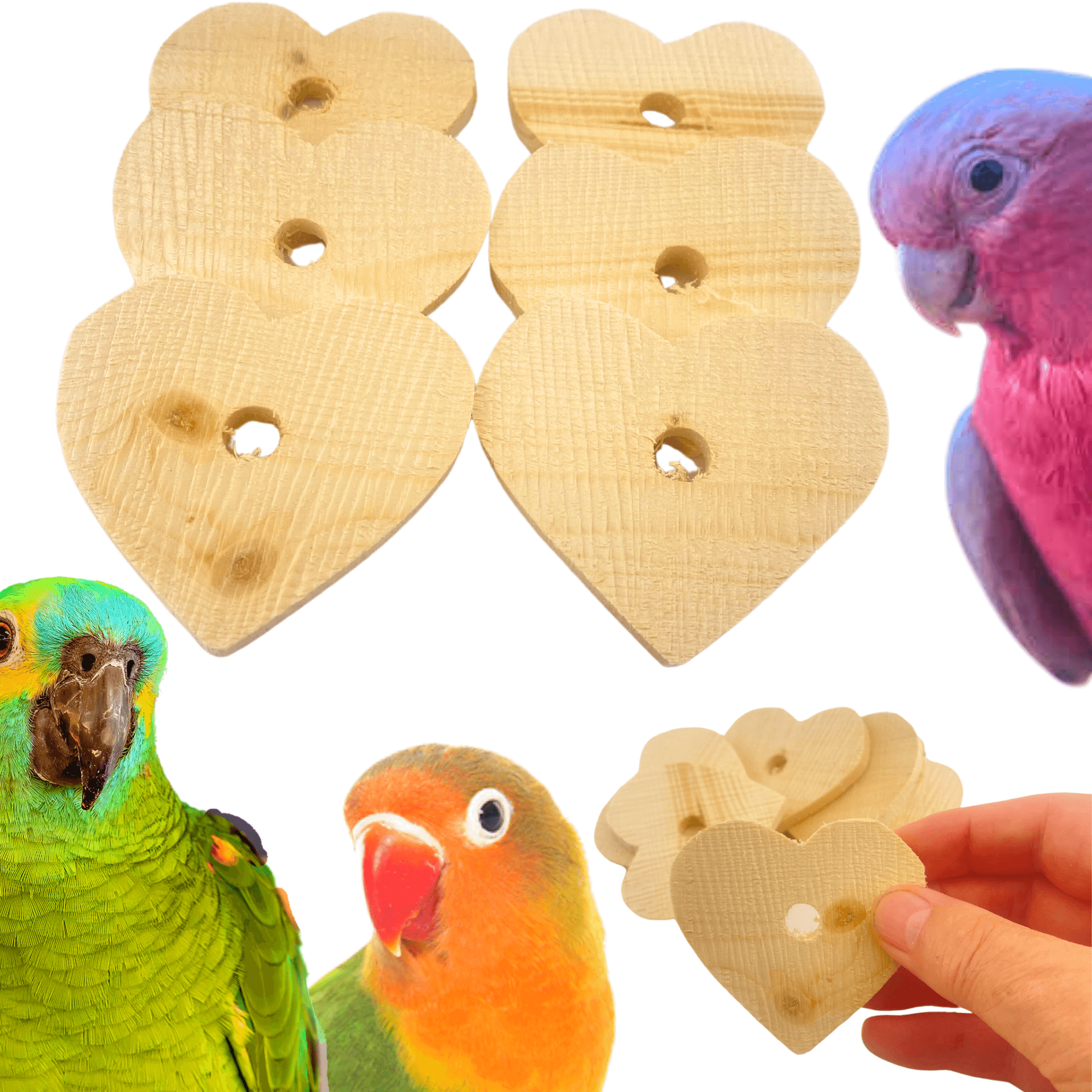 1164 Pk6 Natural 2.5" Wood Hearts - Bonka Bird Toys