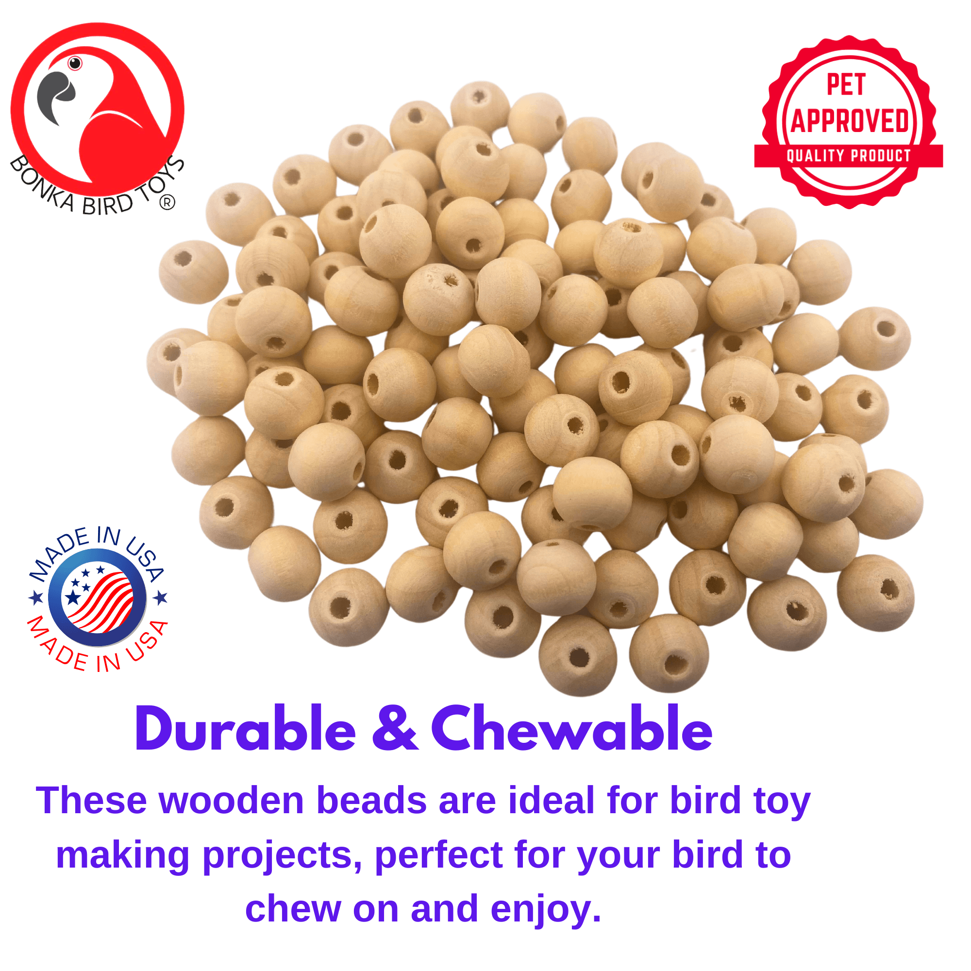 1249 Pk100 Wooden Pre-Drilled Beads - Bonka Bird Toys