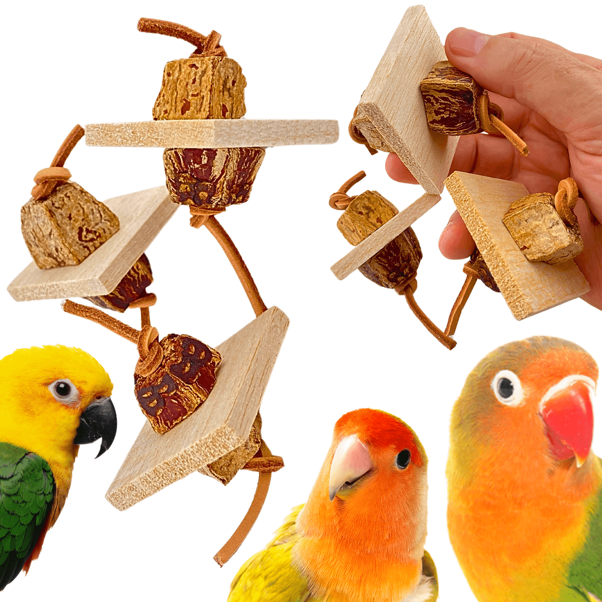 1127 Pk3 Balsa & Bark Chew Foot Toys - Bonka Bird Toys