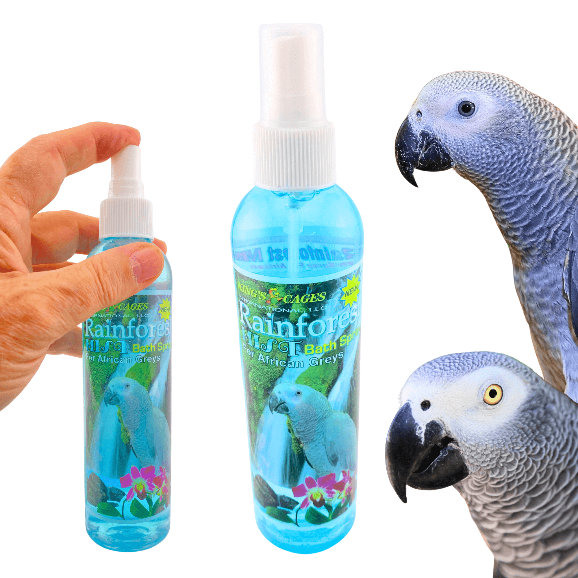 Kings Cages Blue Rainforest Mist Bath Spray for African Greys 8 oz - Bonka Bird Toys