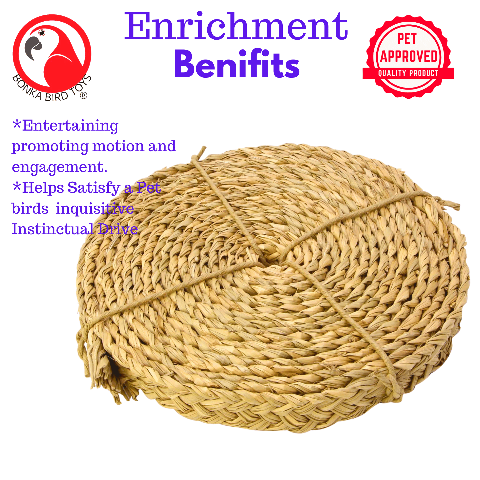 3851 5/8" Seagrass Braided Rope 20 Ft - Bonka Bird Toys
