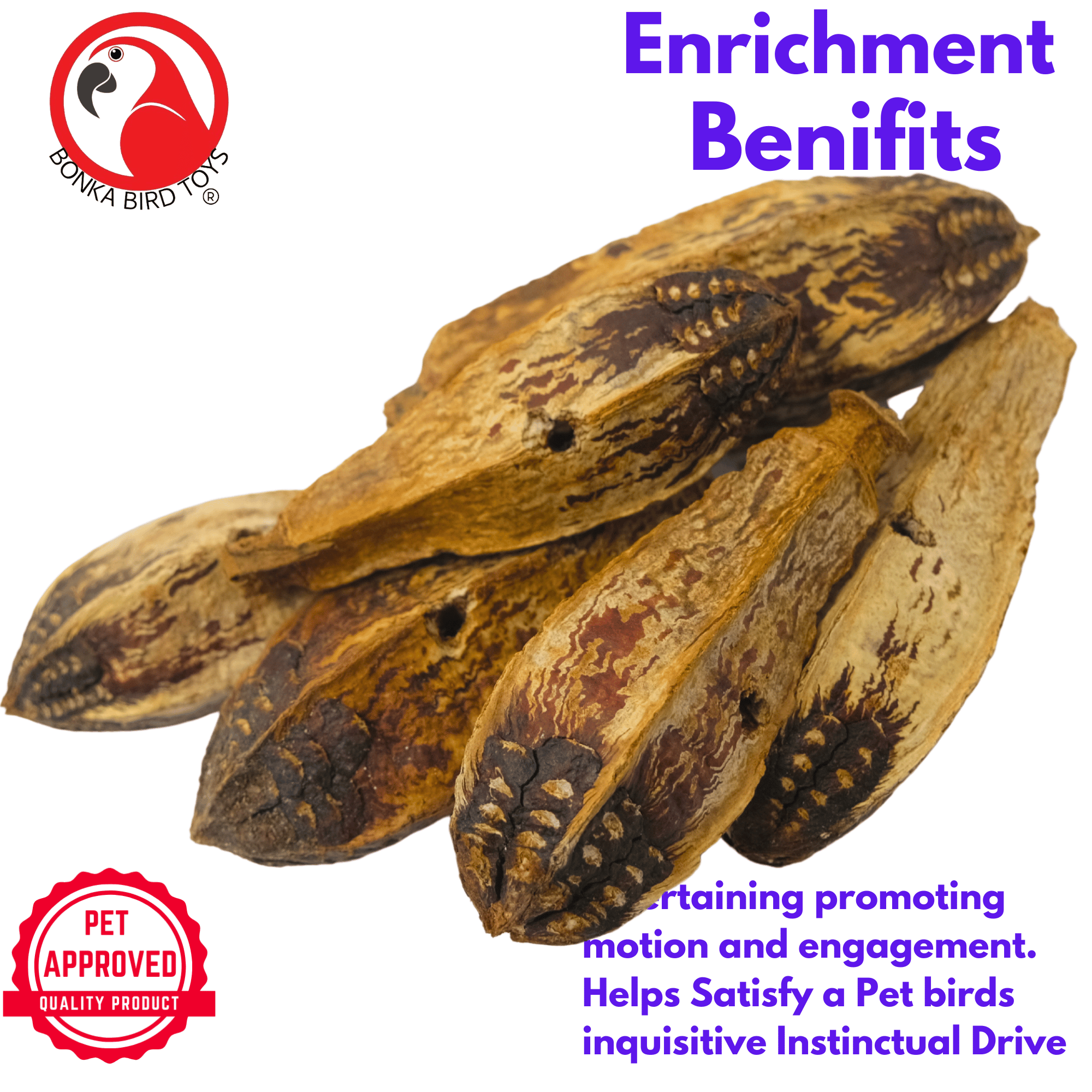 3410 Pk6 Drilled Mahogany Pods - Bonka Bird Toys