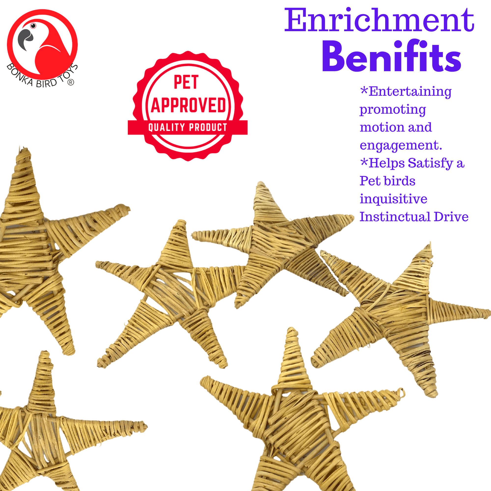 1282 Pk6 Natural Large Vine Star - Bonka Bird Toys