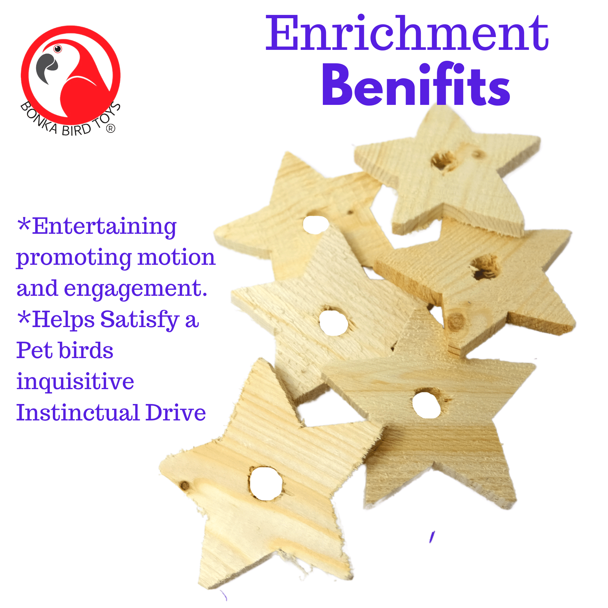 Pack 6 Wooden Stars - Bonka Bird Toys