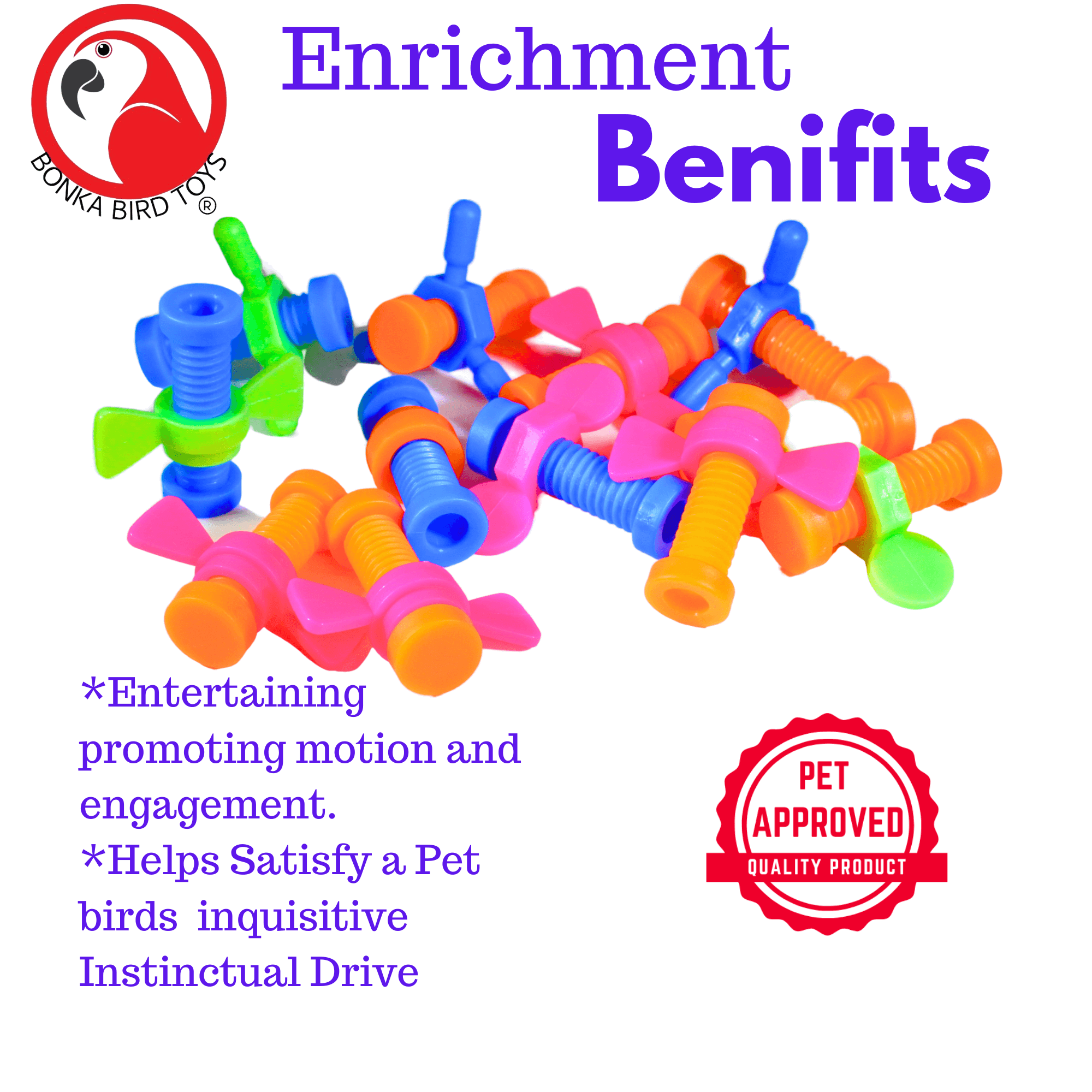 2026 Pk12 Plastic Nut & Wing Bolt - Bonka Bird Toys