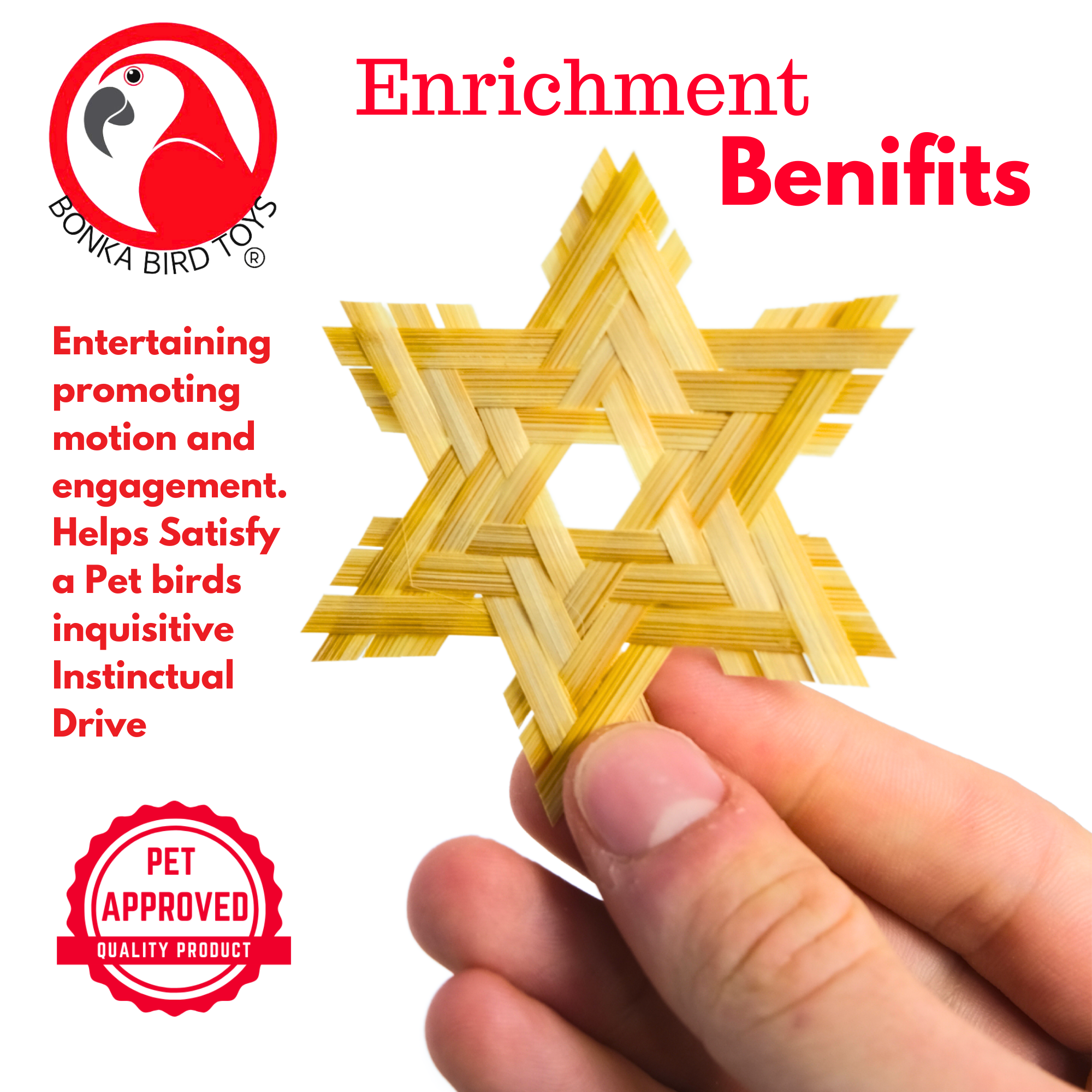 Natural and Colored PK 3 Six Point Star - Bonka Bird Toys