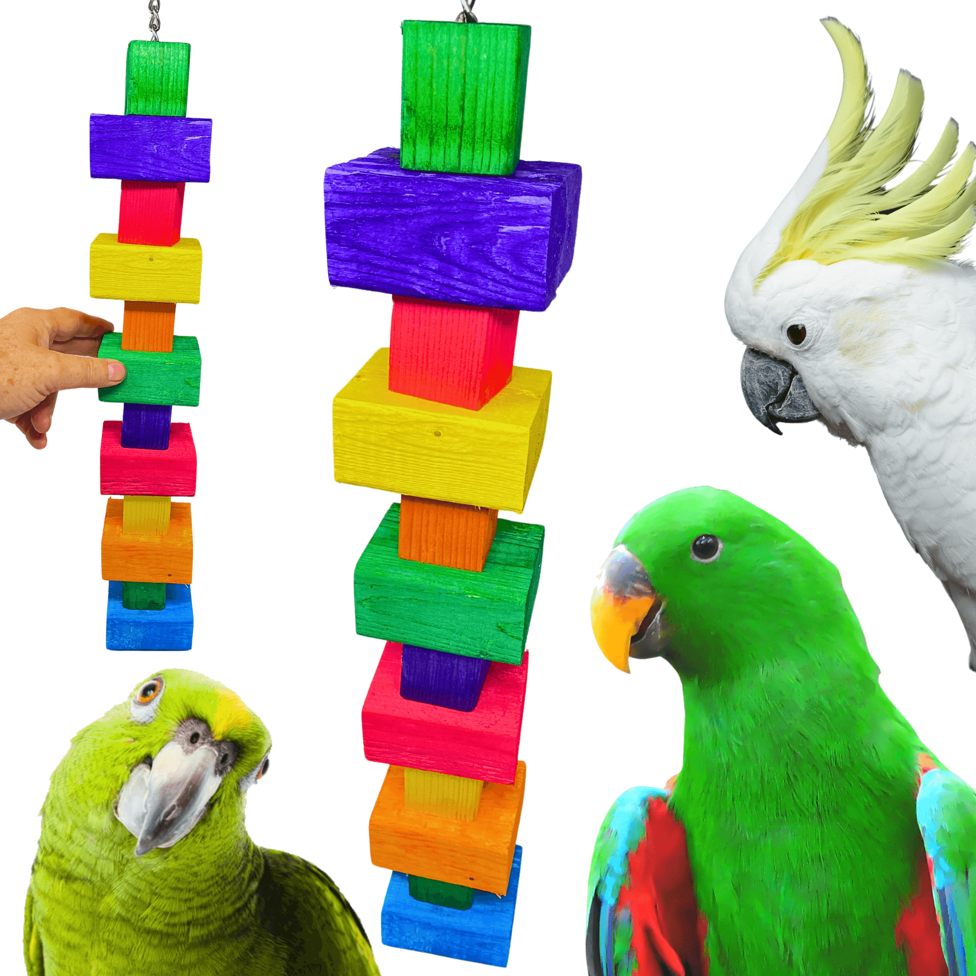 1182 Long Big Bites Rainbow Wood Tower - Bonka Bird Toys