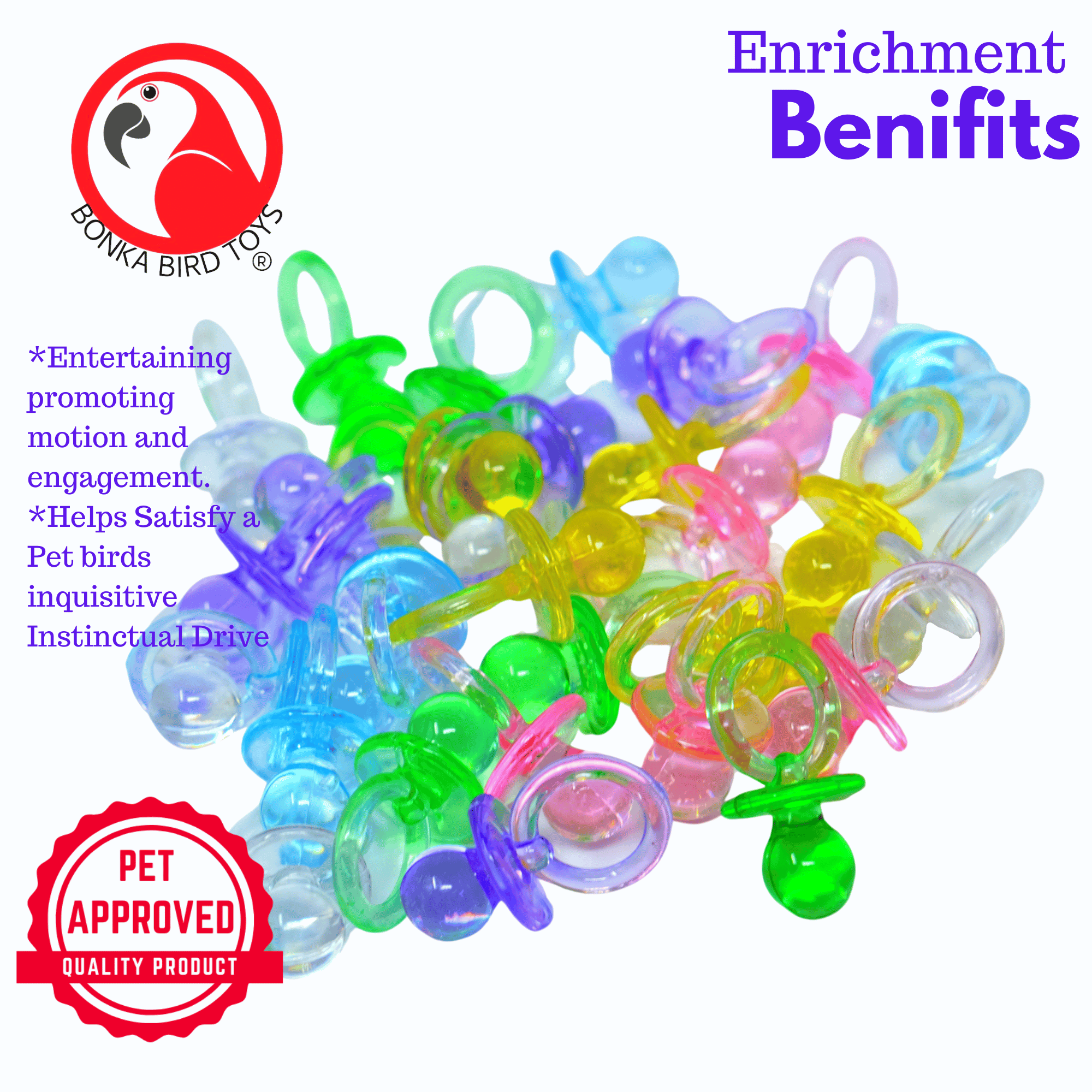 2208 Pk30 1-Inch Color Pacifiers - Bonka Bird Toys