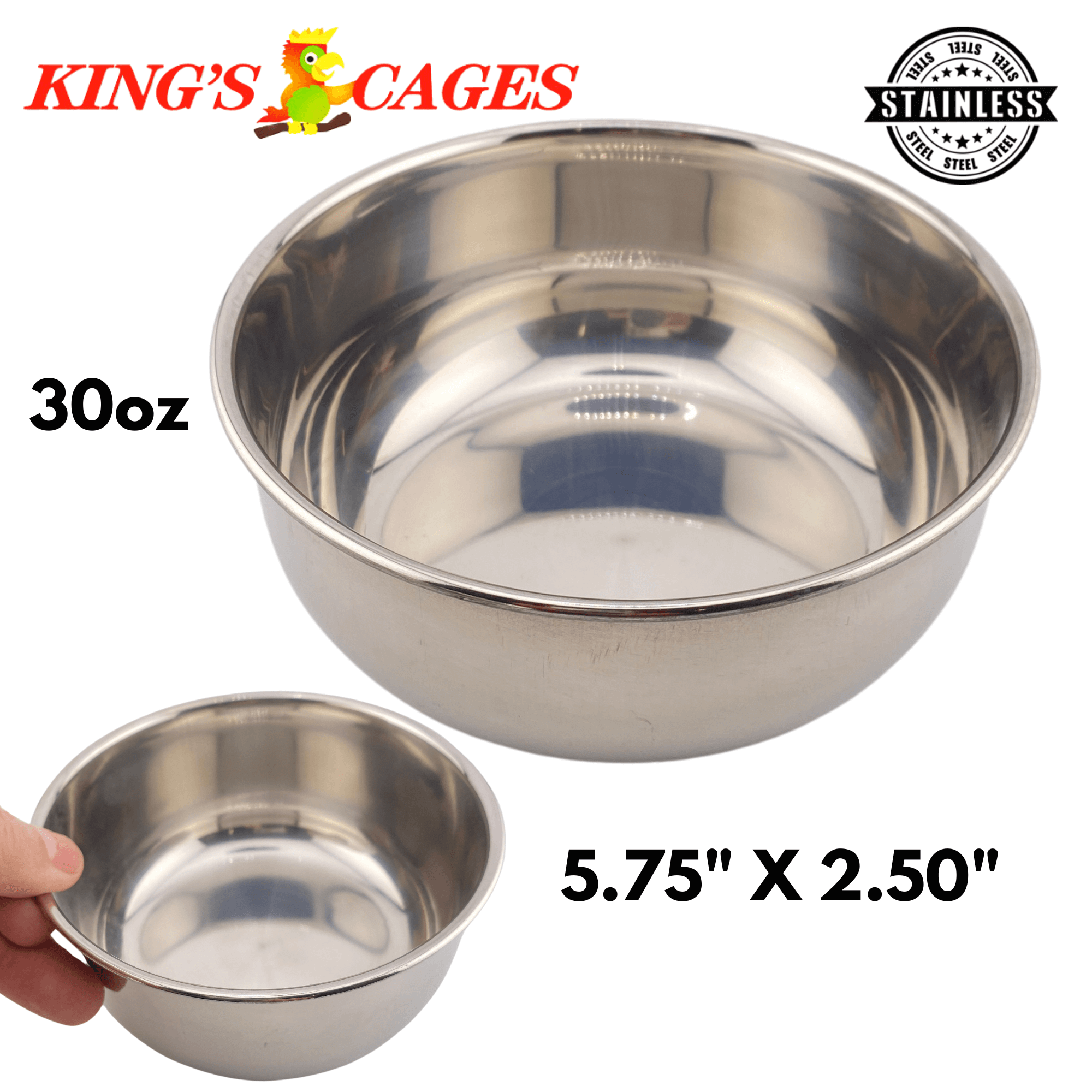 Kings Cages Round Stainless Steel Bowls - Bonka Bird Toys