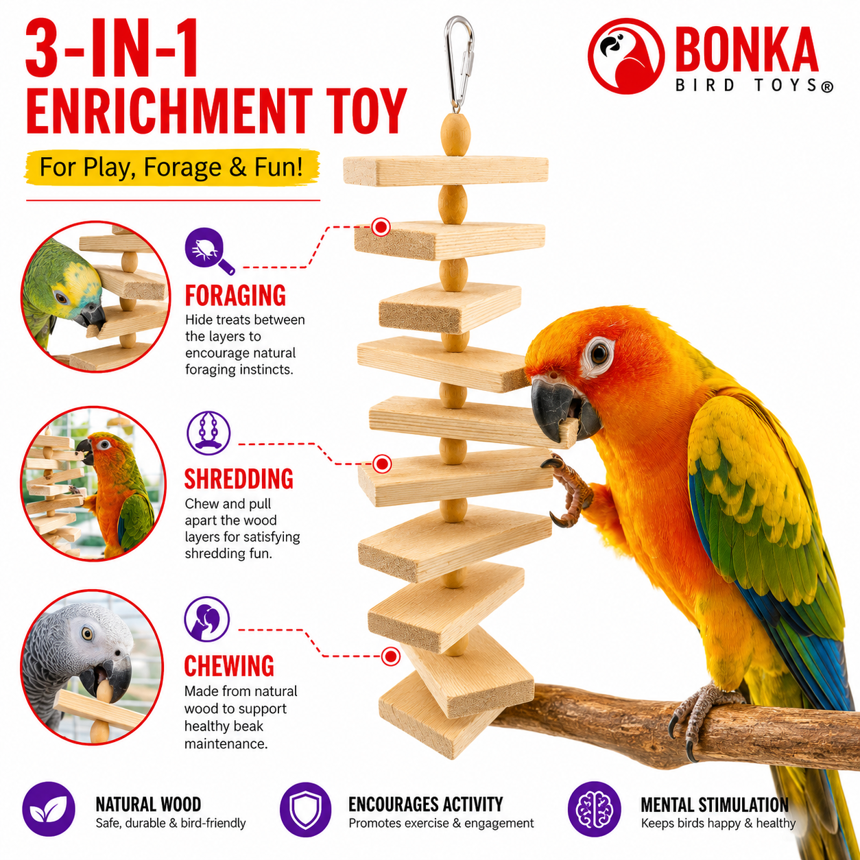 1317 Large Natural Slat Chewer - Bonka Bird Toys