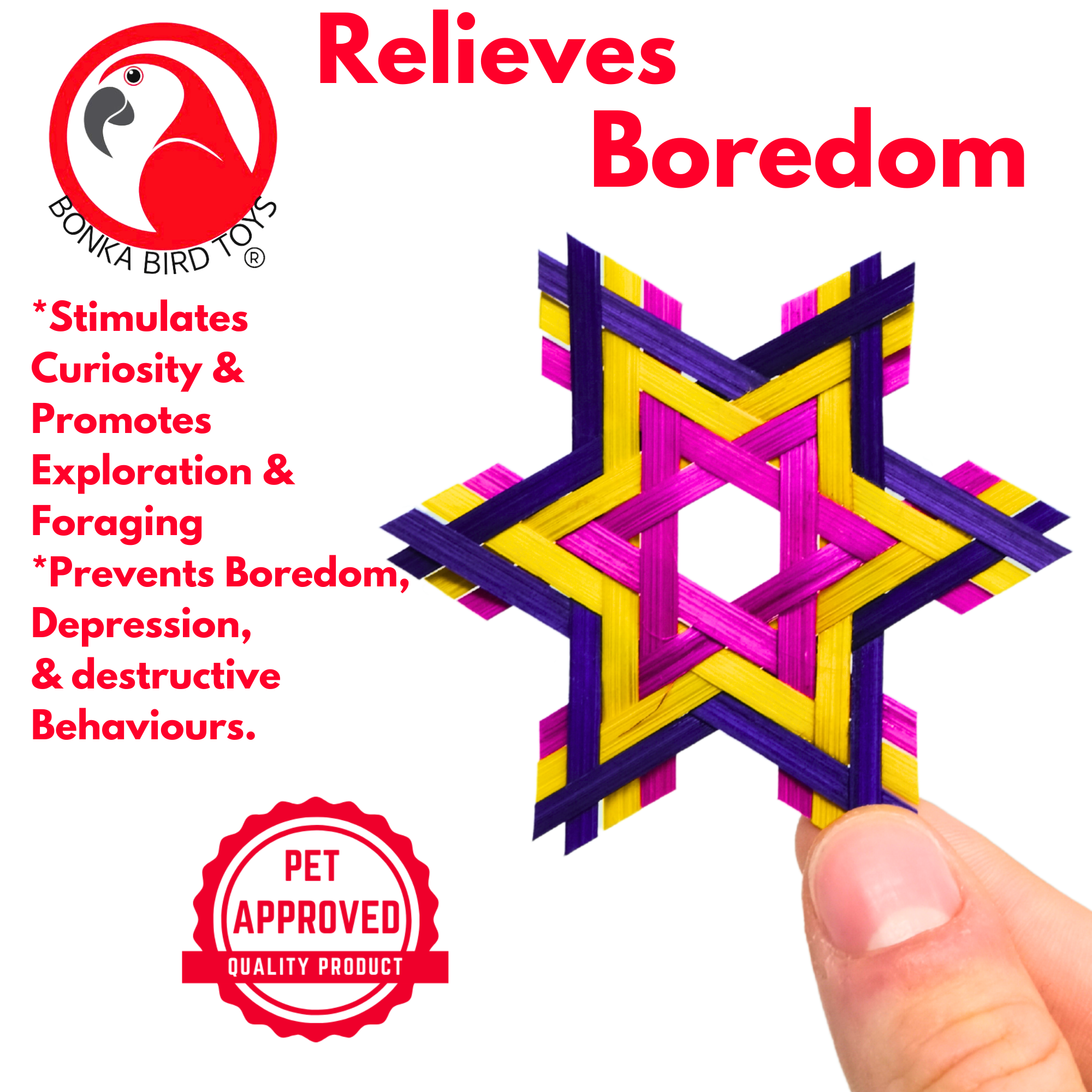 Natural and Colored PK 3 Six Point Star - Bonka Bird Toys