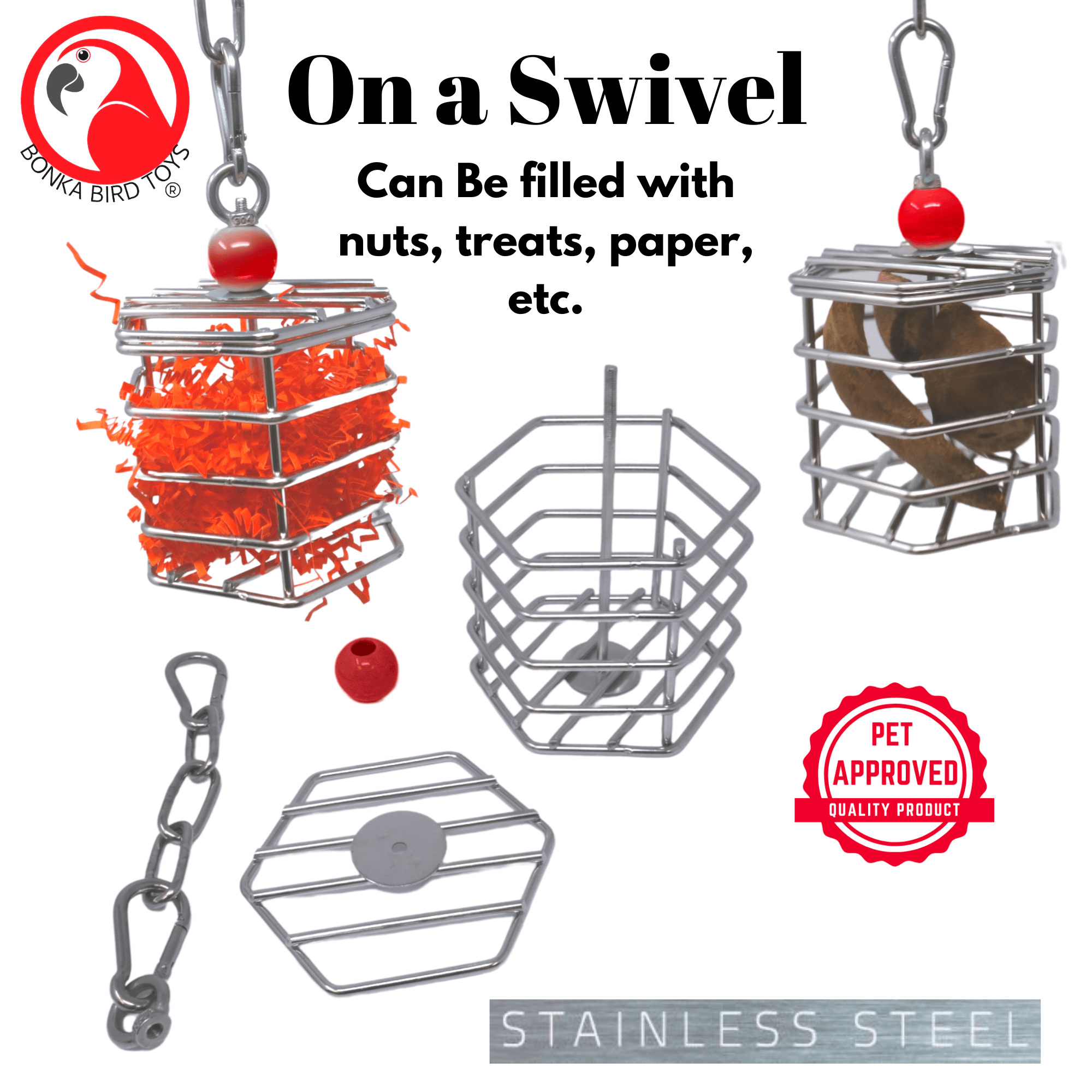 00197 Large Stainless Steel Baffle Cage 6X6 - Bonka Bird Toys